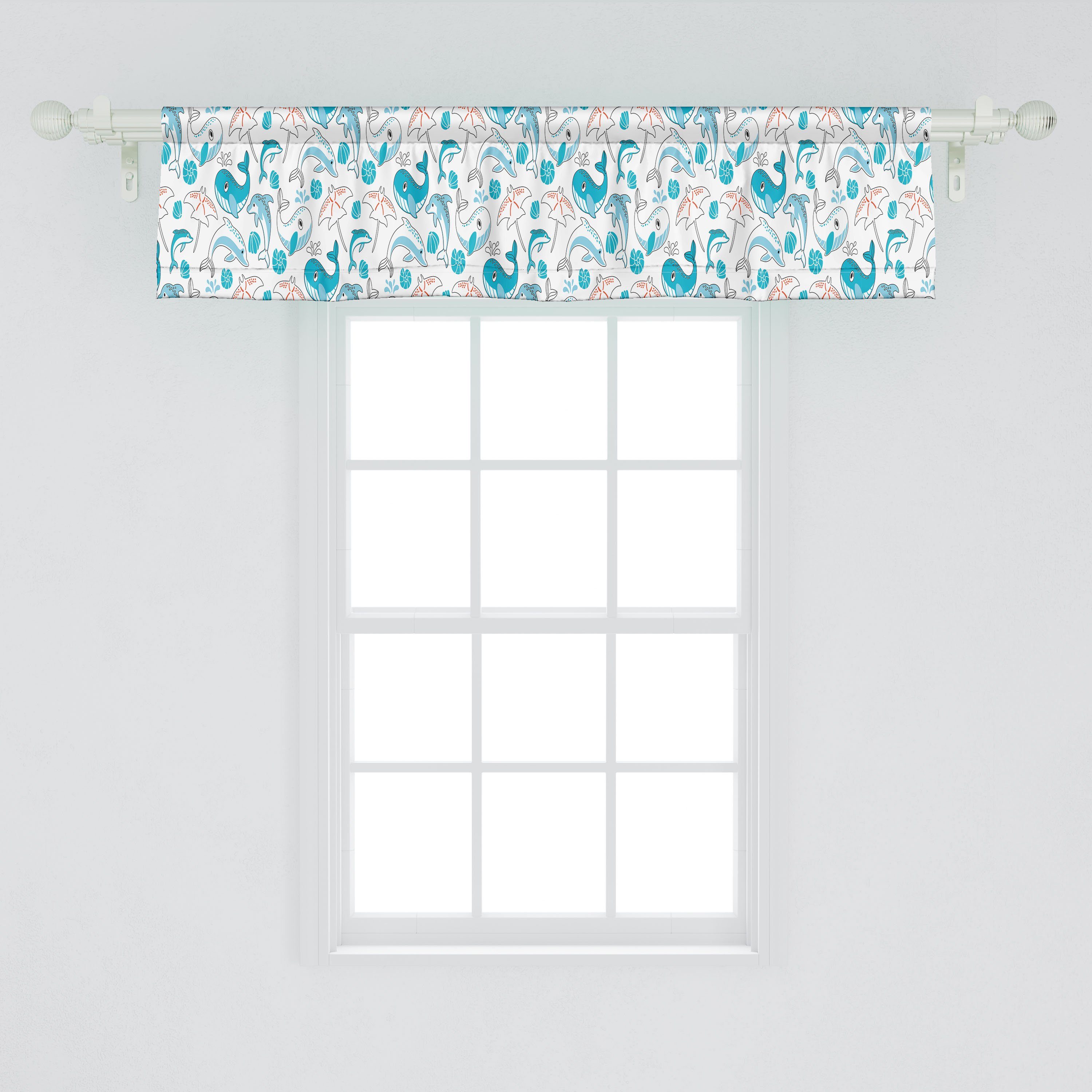 Scheibengardine Vorhang Volant für mit Schlafzimmer Abakuhaus, Stangentasche, Dekor Microfaser, Kunst Küche Unterwasserkreaturen Nautisch