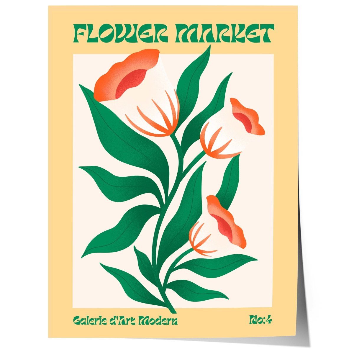 JUSTGOODMOOD Poster Flower Market Grüne Retro Blumen Mid Century Moderne llustration Print, (1 St)