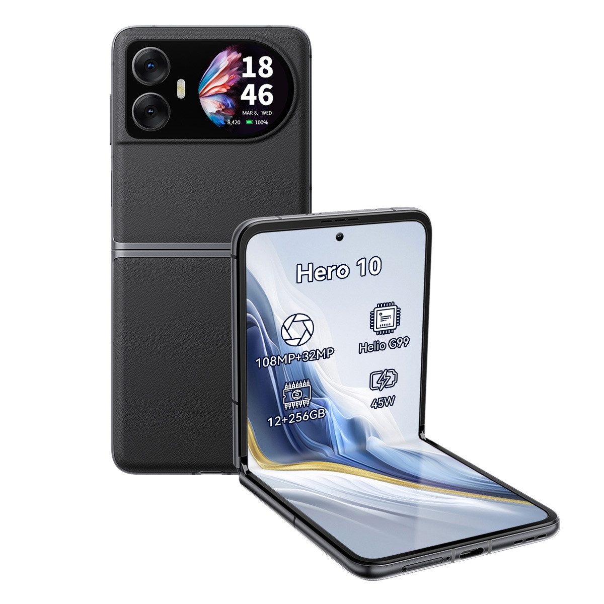 blackview Hero10 Flip Zwei Bildschirmen Smartphone (6.9 Zoll, 108 MP Kamera, 6,9", 2.5K, 108MP, Helio G99, 12+256GB, 45W, NFC)