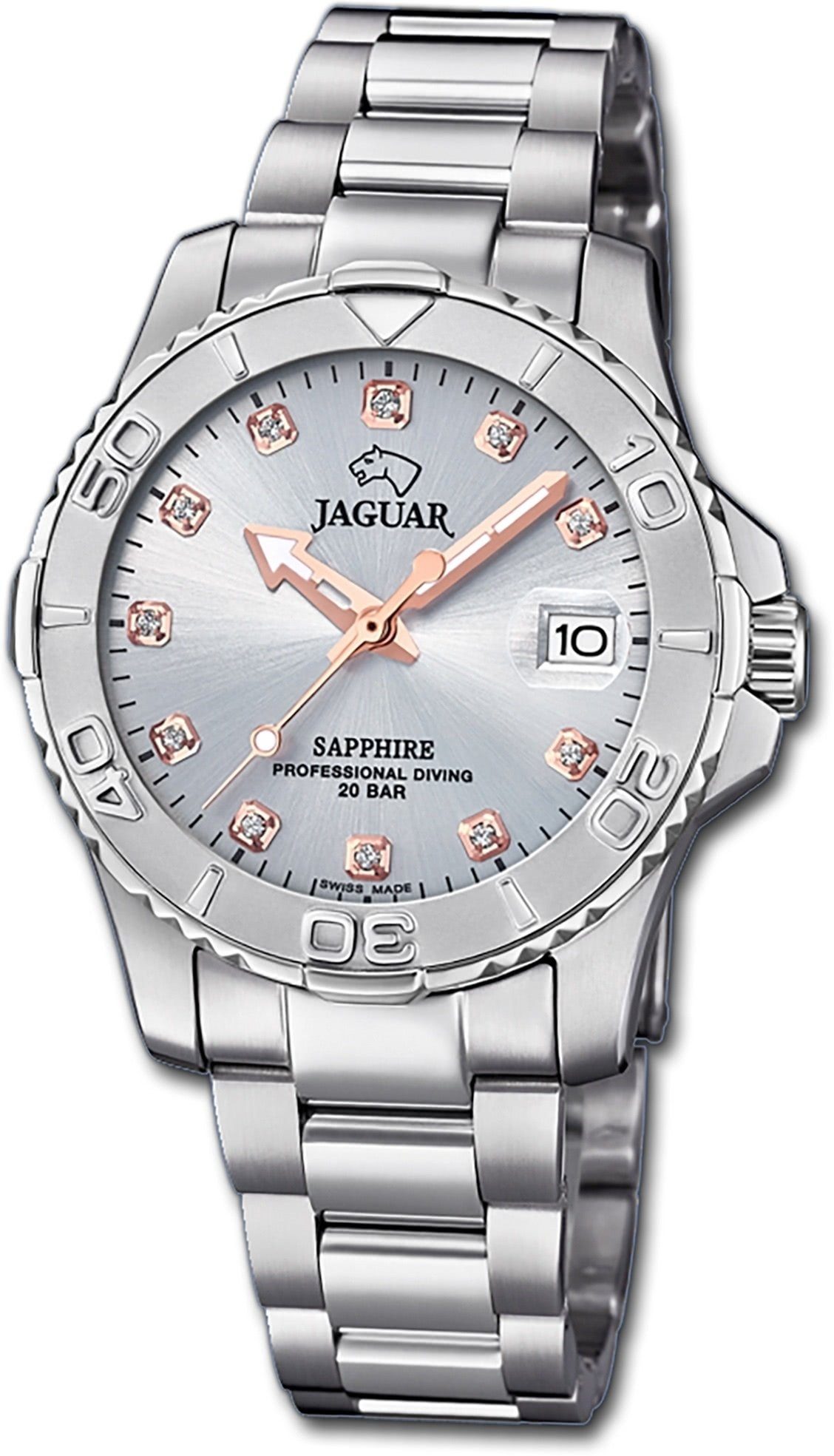 JAGUAR Quarzuhr Jaguar Edelstahl Damen Uhr J870/2 Analog, Damenuhr mit Edelstahlarmband, rundes Gehäuse, mittel (ca. 34mm), Fash | Quarzuhren
