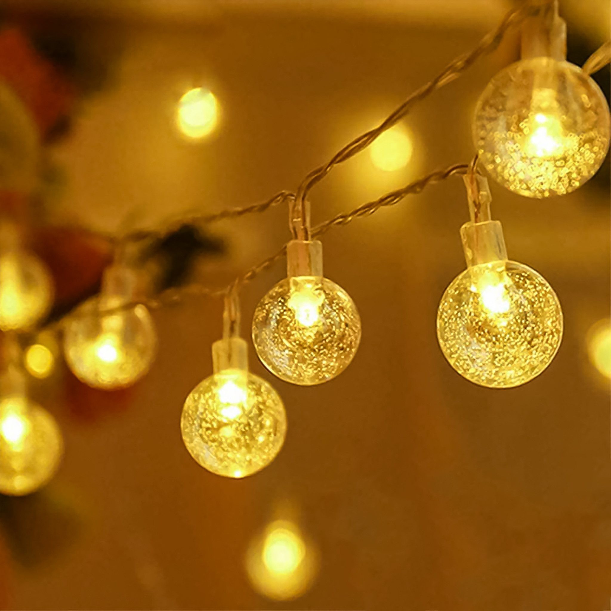 FIVMEN LED-Lichterkette Kugel Warmweiß Kristall Kugeln Lichterkette, 8 Modi Lichterkette für Garten, Terrasse, Party, Balkon Deko