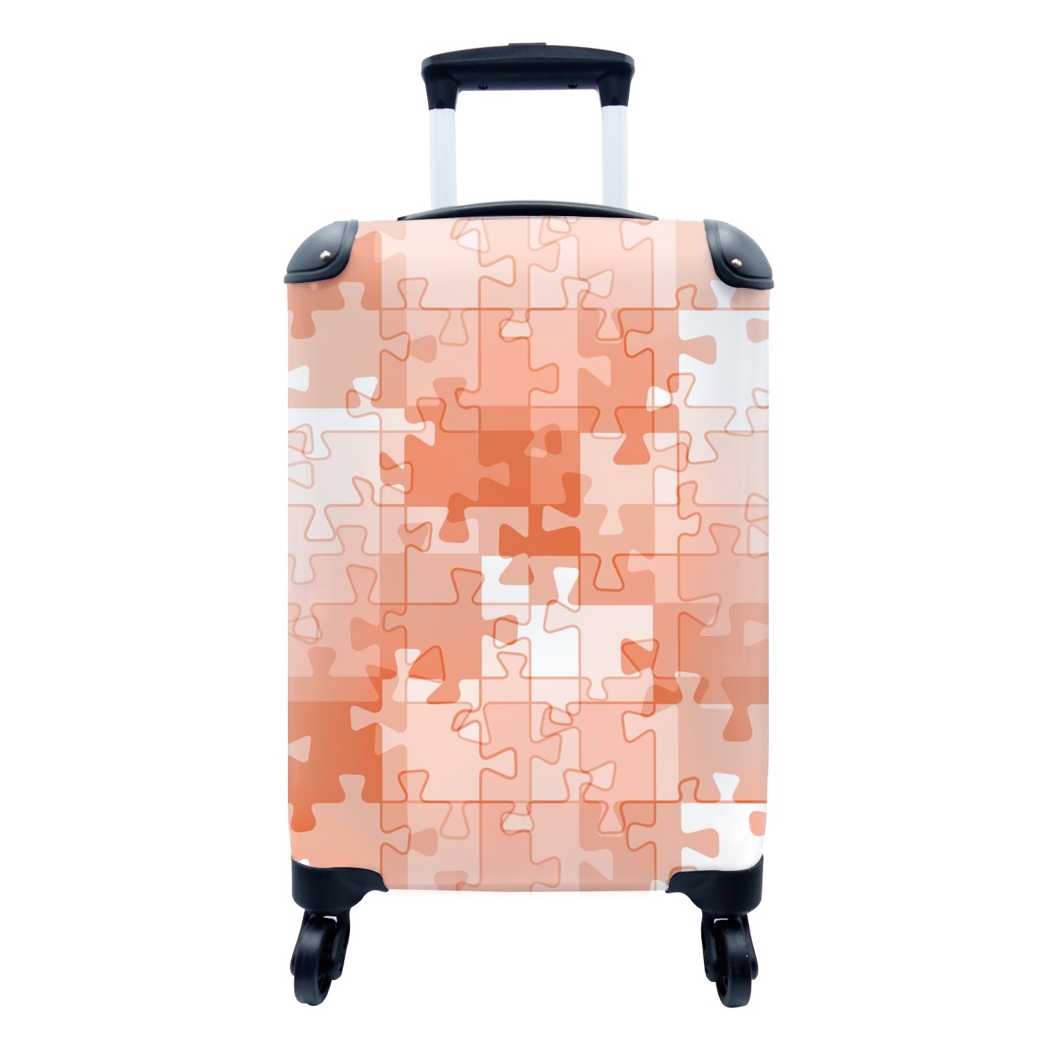 MuchoWow Handgepäckkoffer Puzzle - Orange - Muster, 4 Rollen, Reisetasche mit rollen, Handgepäck für Ferien, Trolley, Reisekoffer