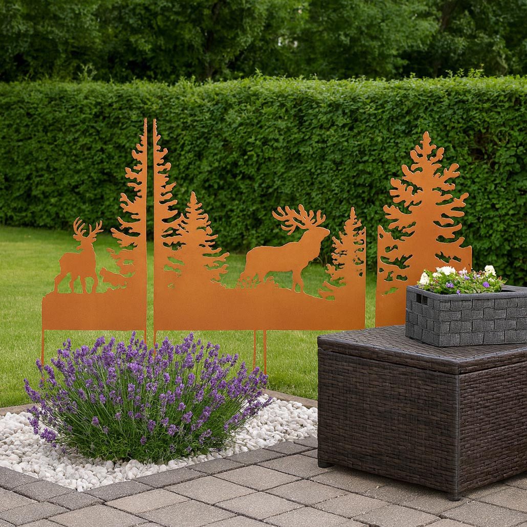 Kobolo Gartenstecker Dekostecker Set - FOREST – aus Metall in Rostoptik günstig online kaufen