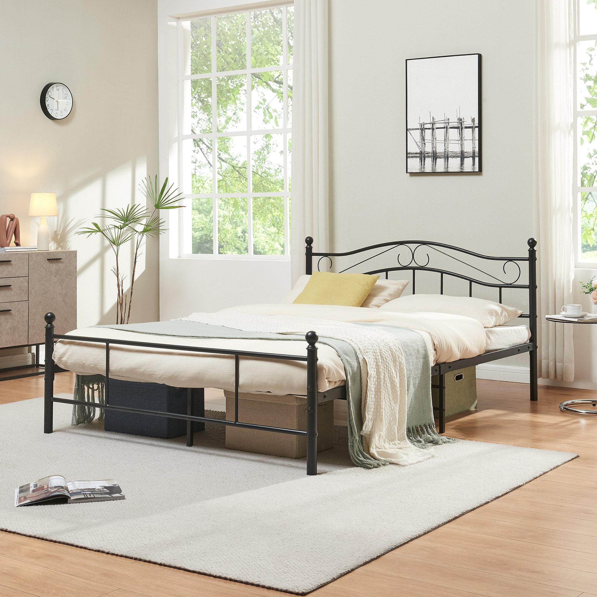 en.casa Metallbett, »Florenz« 140x200cm Schwarz + Lattenrost