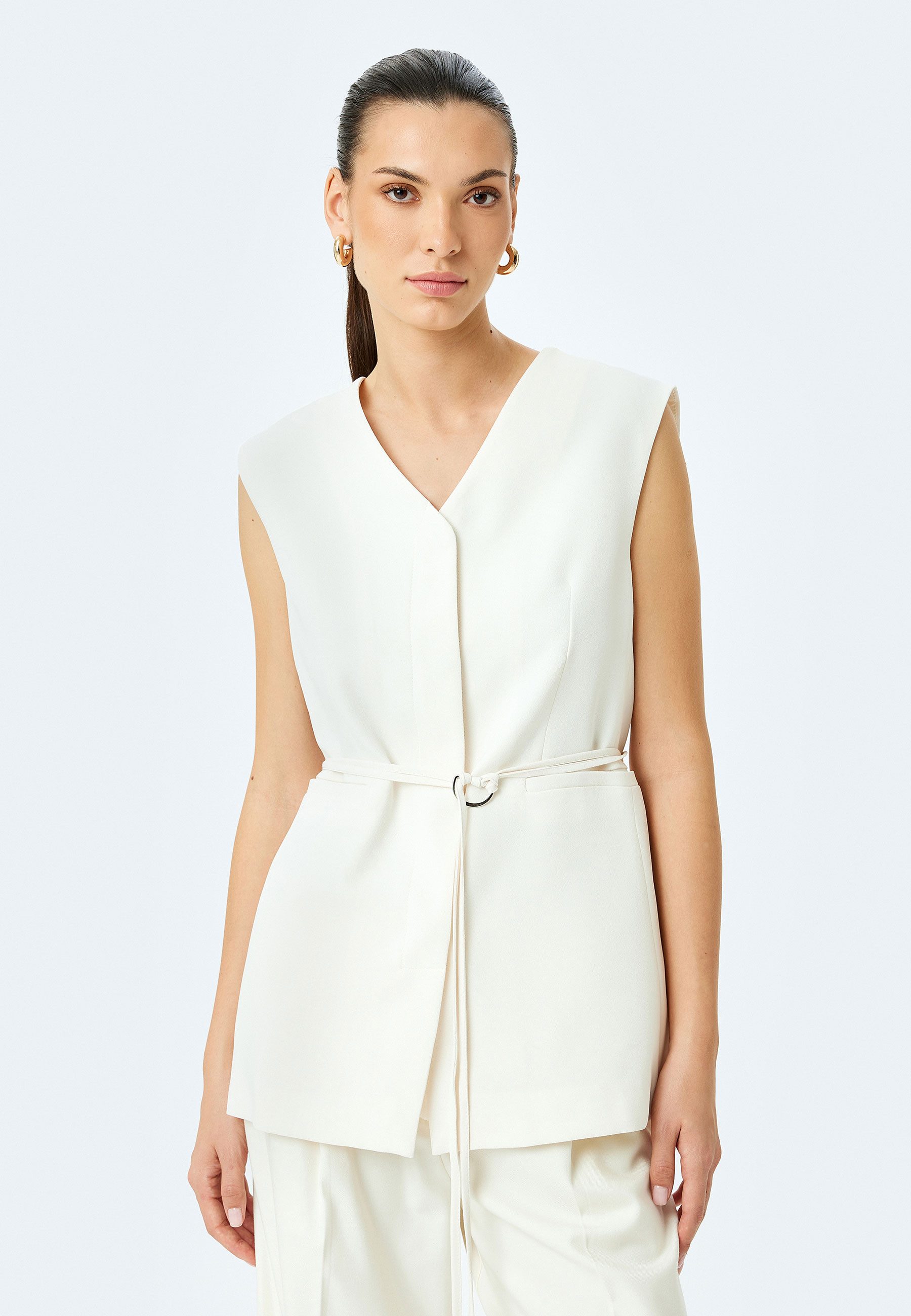 Koton Anzugweste V-Kragen Mit Metall-Accessoires Anzugweste