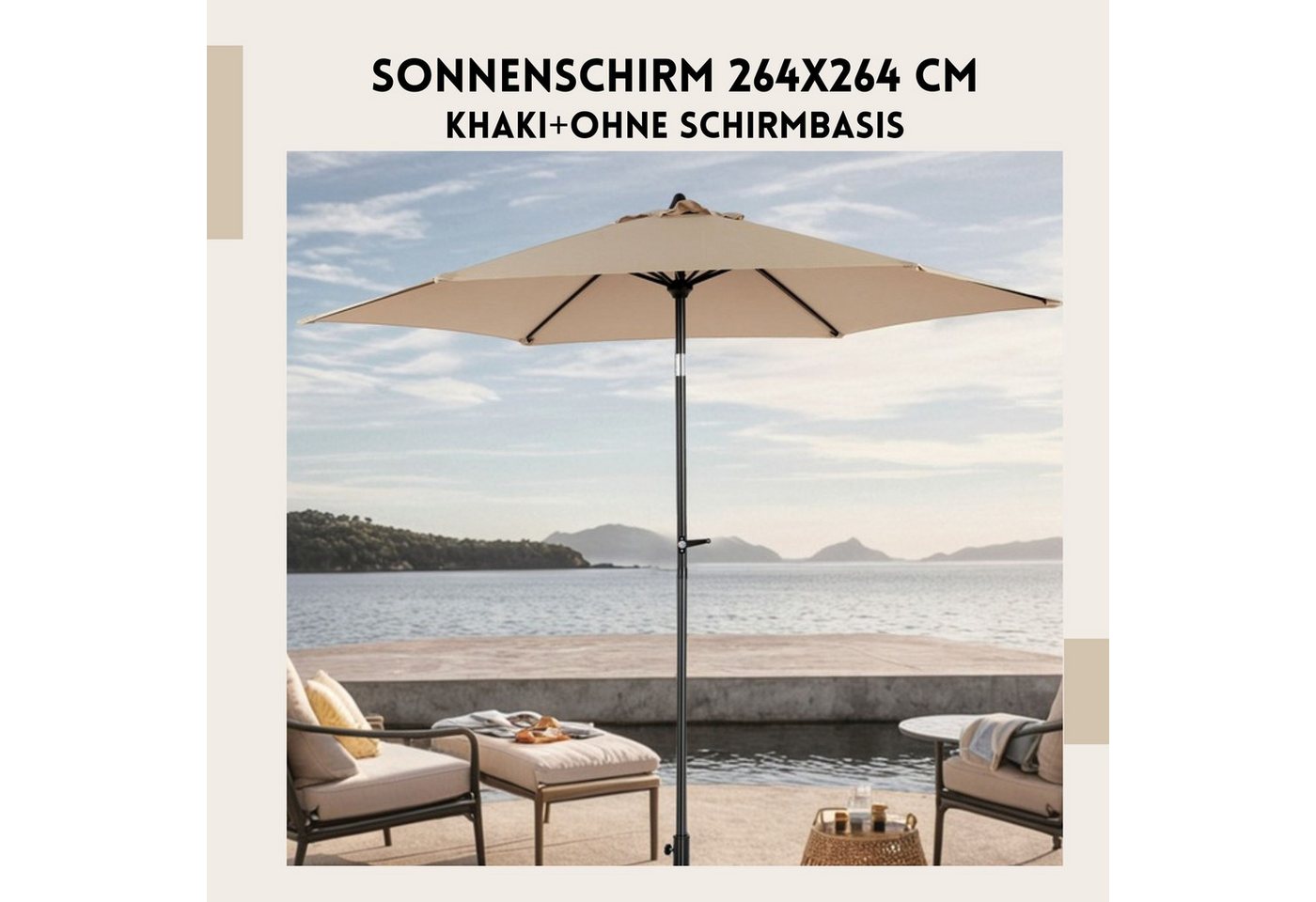 Thumbnail - SeedWave Sonnenschirm mit wasserdichtem Polyester, 360°Drehung, einfache Kurbel, 264x264 cm, stabiler 12-Rippenrahmen, f...