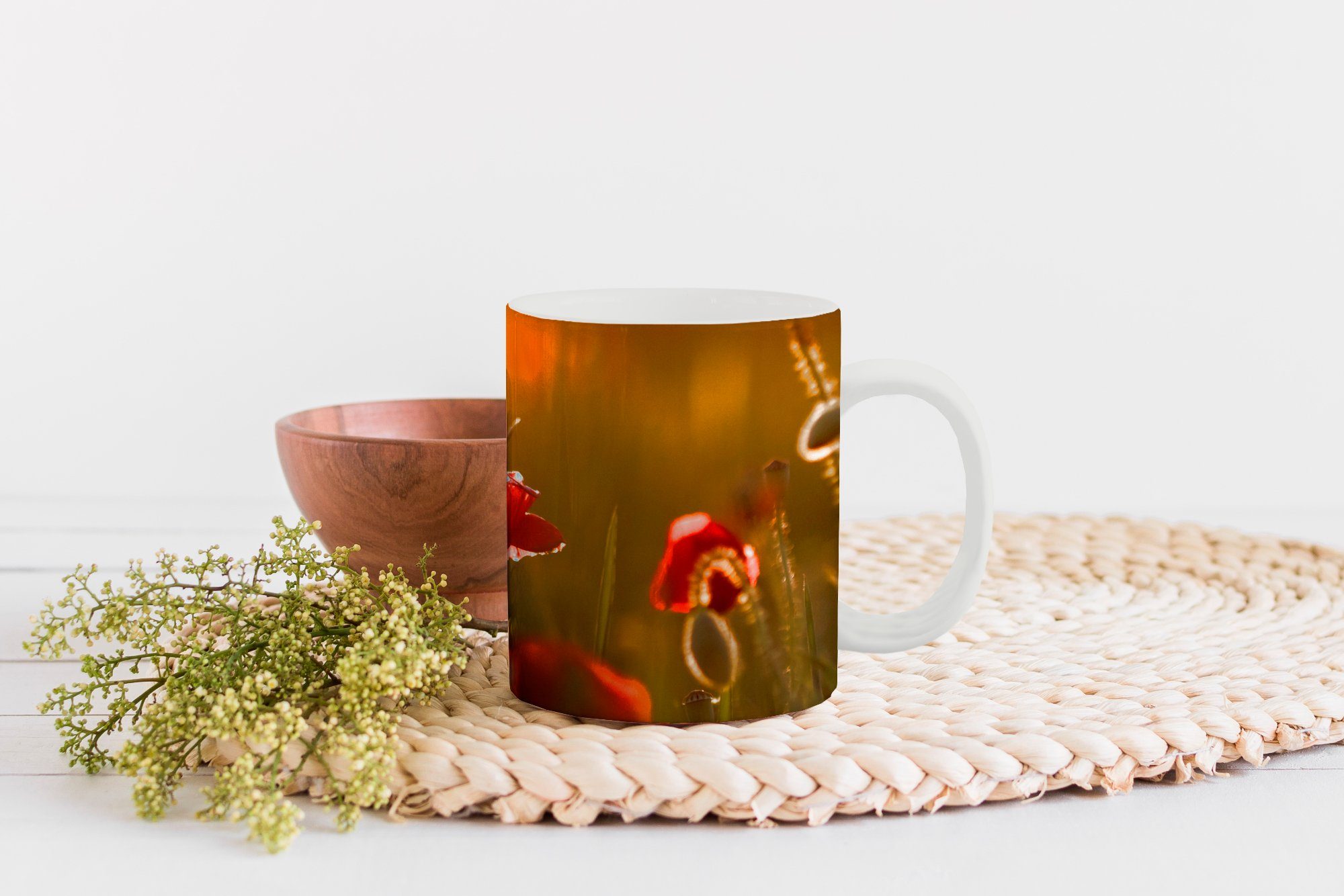 Tasse Mohn Gold, - - Sonnenuntergang Teetasse, Geschenk Becher, Teetasse, MuchoWow Keramik, Kaffeetassen,
