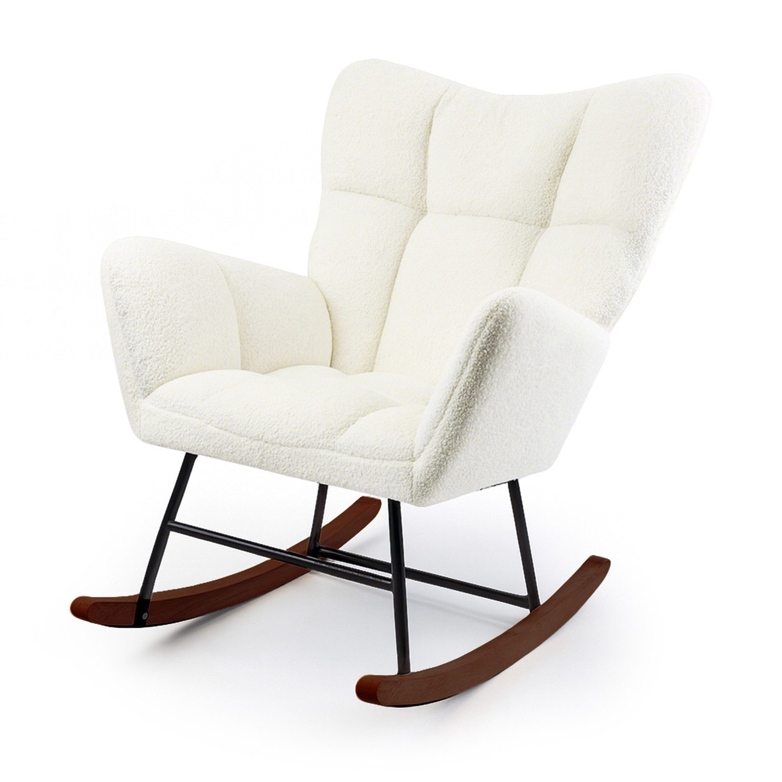 Allyson Schaukelstuhl Schaukelsessel, Relaxsessel Flauschiger Lesesessel, bis 150 kg belastbar, Beige