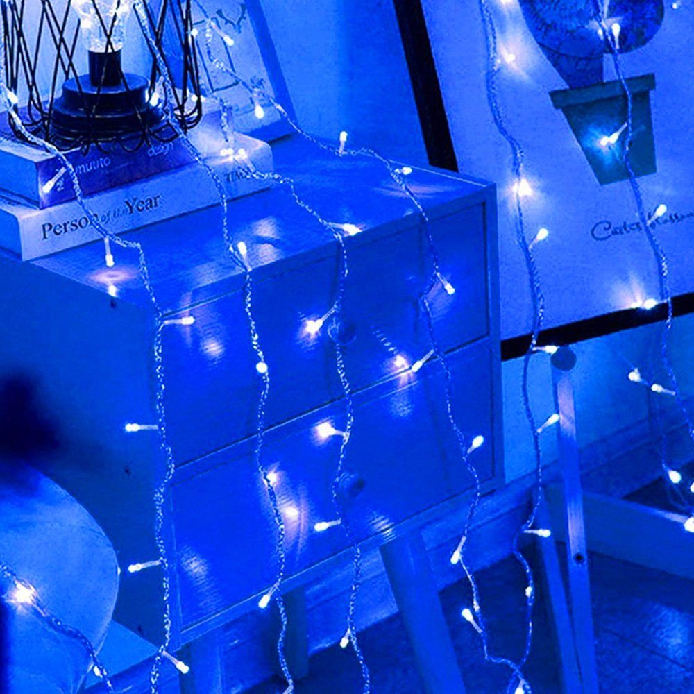 Lichtervorhang, 300-flammig, Lichterkette Außen LED-Lichterkette,LED 8 Timer Lichternetz Wasserdicht,mit Blau Laybasic Modi,IP44