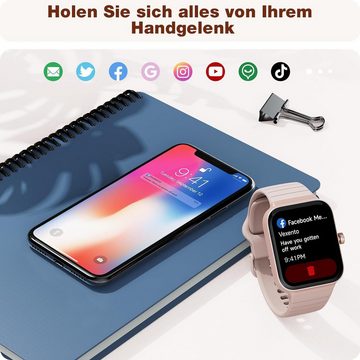 JUNG Fitpolo Smartwatch Damen & Herren Fitnessuhr, mit Bluetooth Smartwatch (4,69 cm/1,8 Zoll) mit Telefon Funktion, 100+ Trainingsmodi, mit Android / iOS, Smarte Uhr für Sport, Smart Uhr Herren, Fitnesstracker, Wasserdicht, Schrittzähler Uhr, Fitnessuhr, Fitness Tracker, Sportuhr, Sportuhren Damen Herren Sport