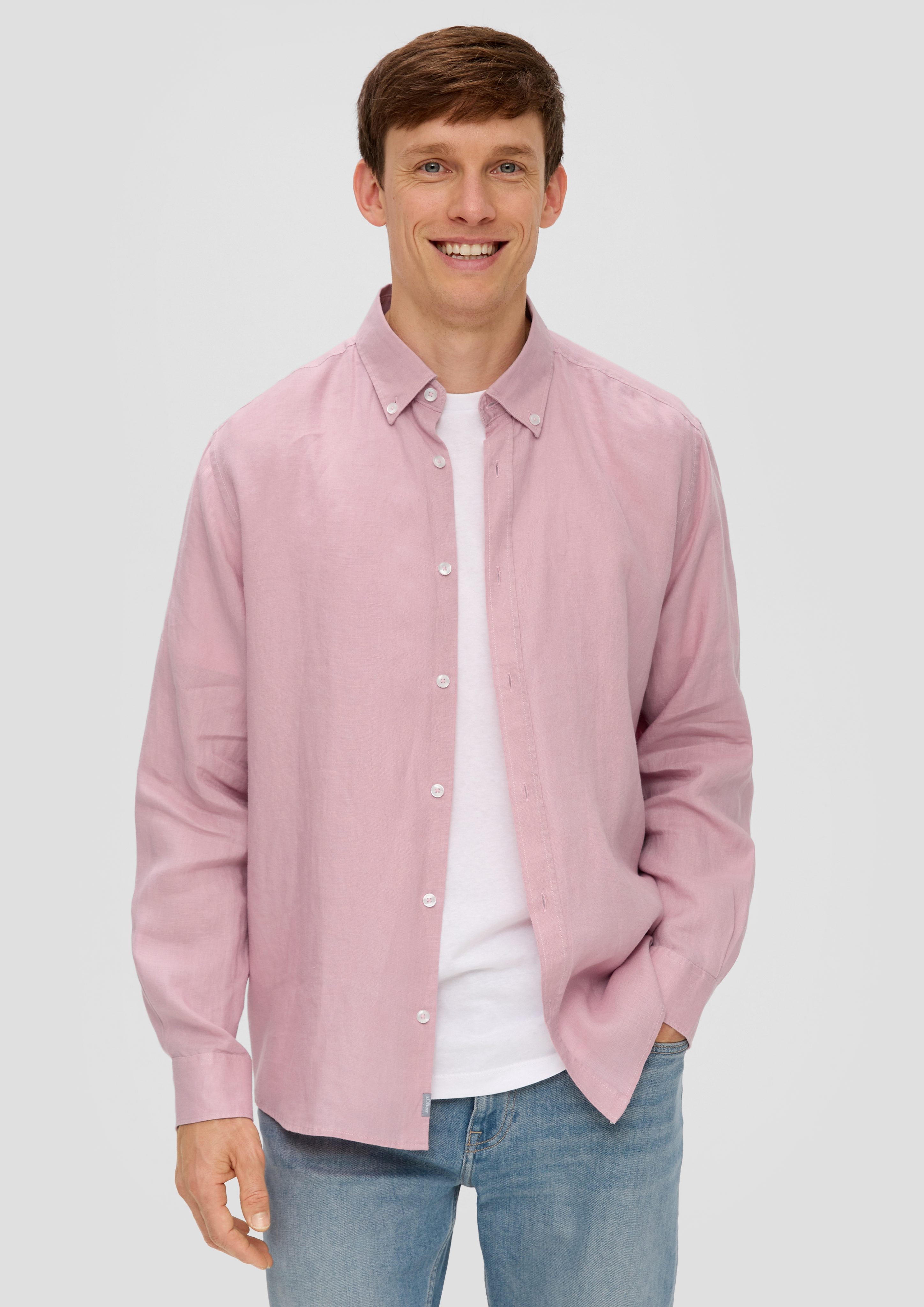 s.Oliver Langarmhemd Leinenhemd mit Button-Down-Kragen