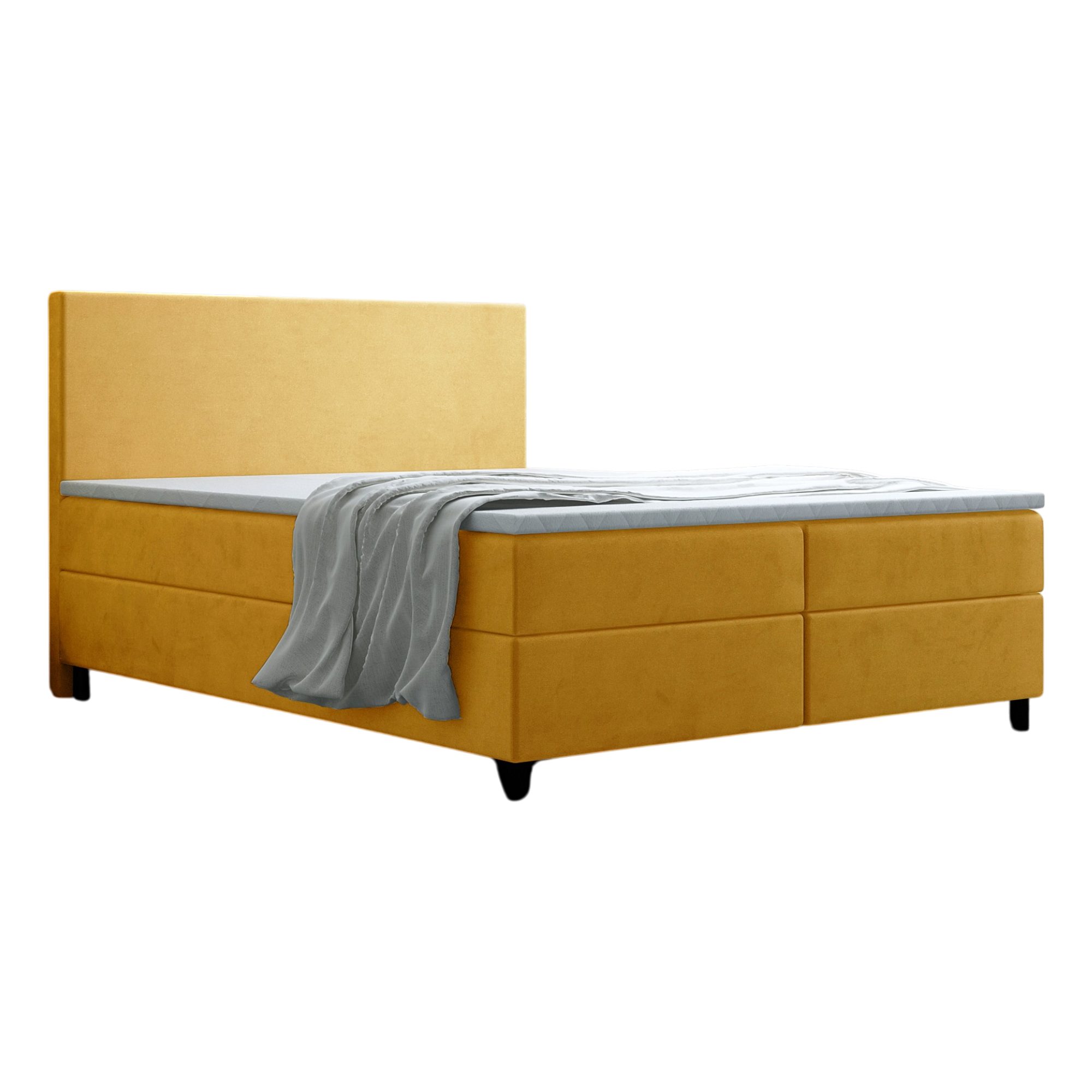 thematys Boxspringbett Luxus mit Bettkasten 140x200–180x200cm - Velours Bezug (Polsterbett Bonnellfederkern Matratze H3 + Gratis 3cm Topper, – Doppelbett mit Stauraum - Boxbett)