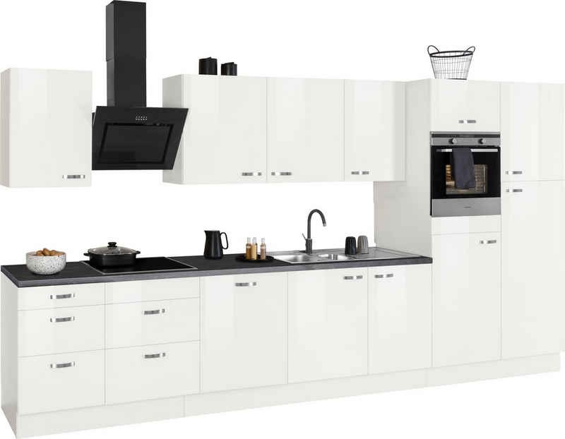 OPTIFIT Küchenzeile »Cara«, 400 cm breit, inkl. Elektrogeräte der Marke HANSEATIC, Soft-Close-Funktion, Vollauszüge, 38 mm starke Arbeitsplatte