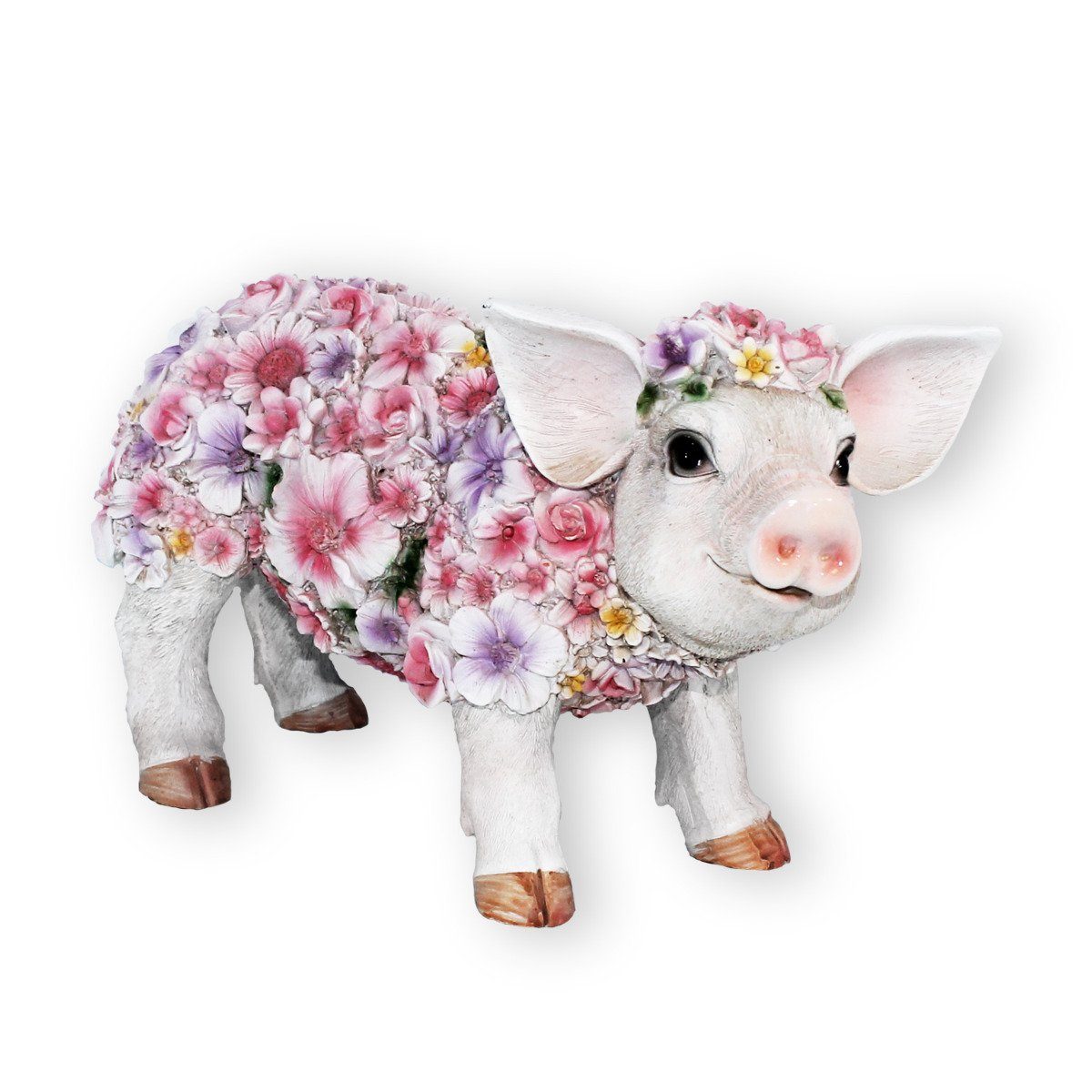 colourliving Tierfigur Schweine Figur stehend Blumenschwein Deko Ferkel, Handbemalt, Wetterfest, Extrem Detailreich