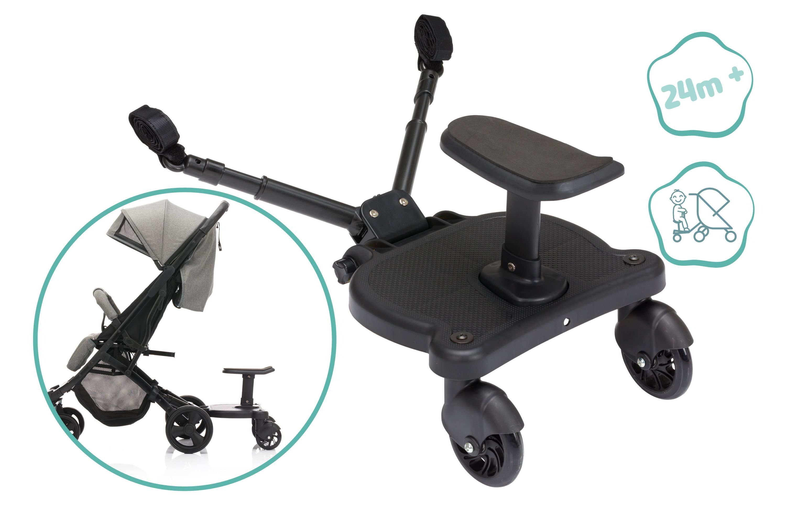 Fillikid Kinderwagenaufsatz Mitfahrbrett Basic Buggy Board, Bis zu 25 Kg belastbar, Abnehmbarer Sitz, Passt auf allen gängigen