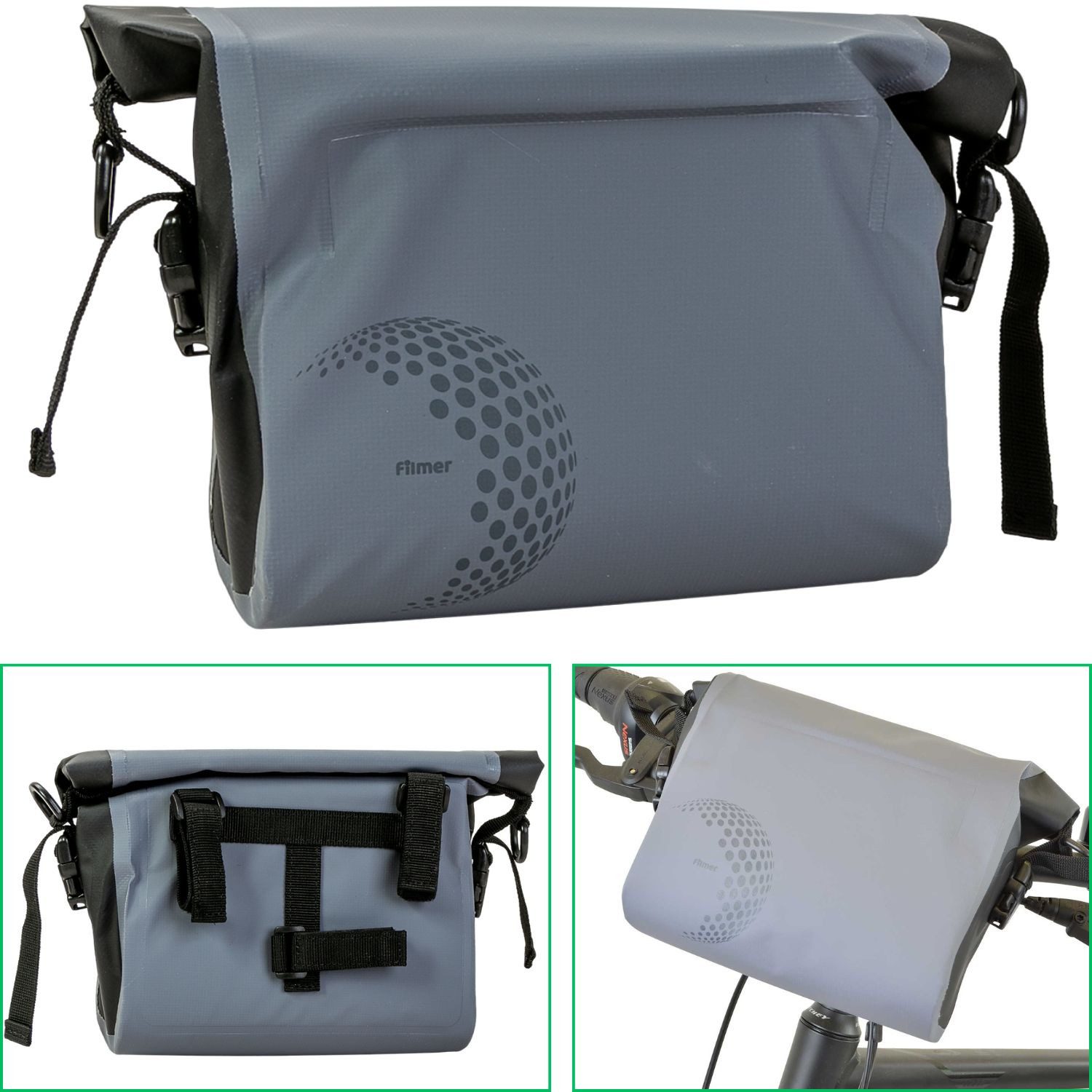 Diedrich Filmer GmbH Fahrradtasche Lenker-Tasche Trekking 5L Fahrrad-Tasche Grau (1x Lenkertasche Trekking), Lenkertasche Bike Case Bikepacking Bag wasserabweisend auch für E-Bike