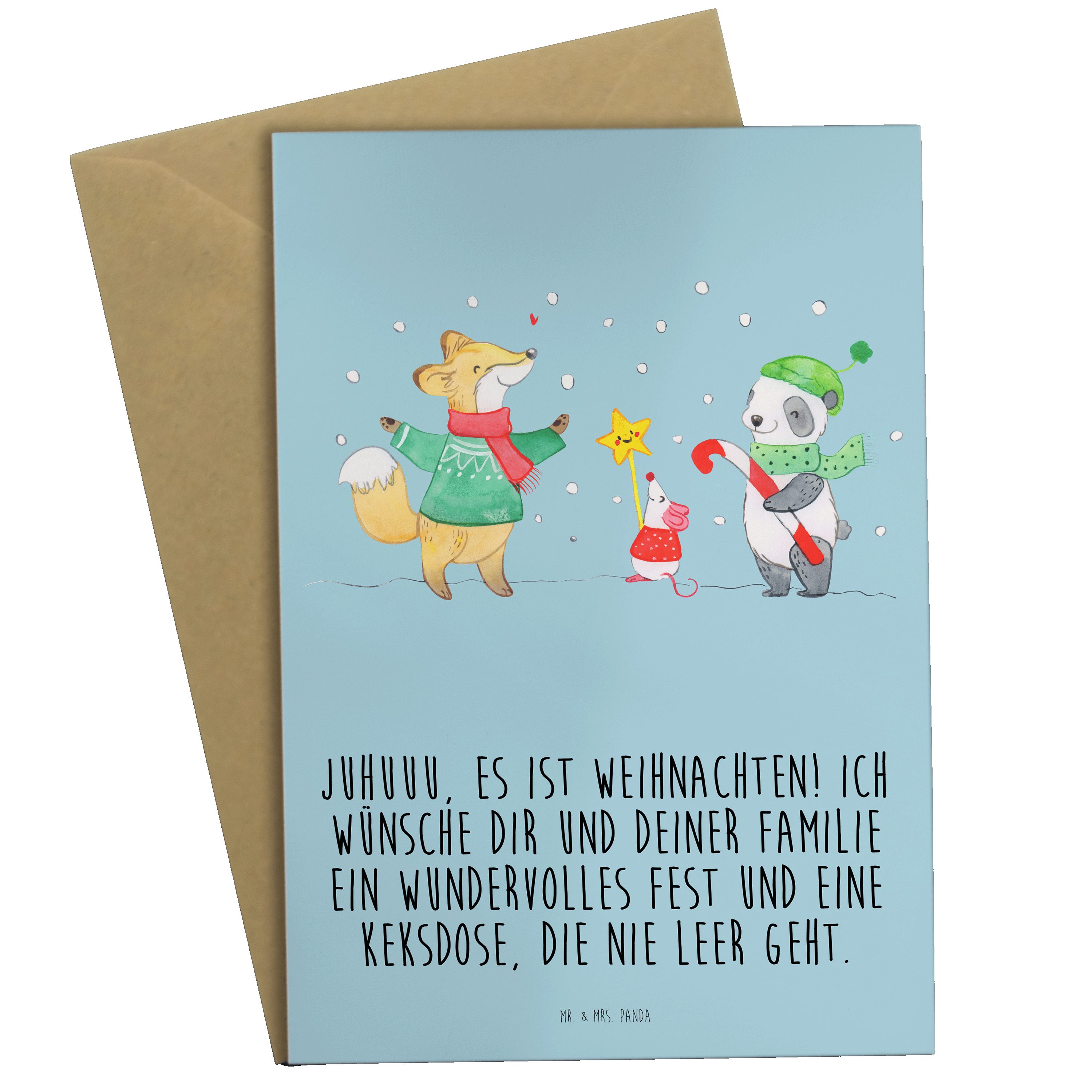 Mr. & Mrs. Panda Grußkarte Winter Weihnachtsfreude - Eisblau - Geschenk, Klappkarte, Weihnachten