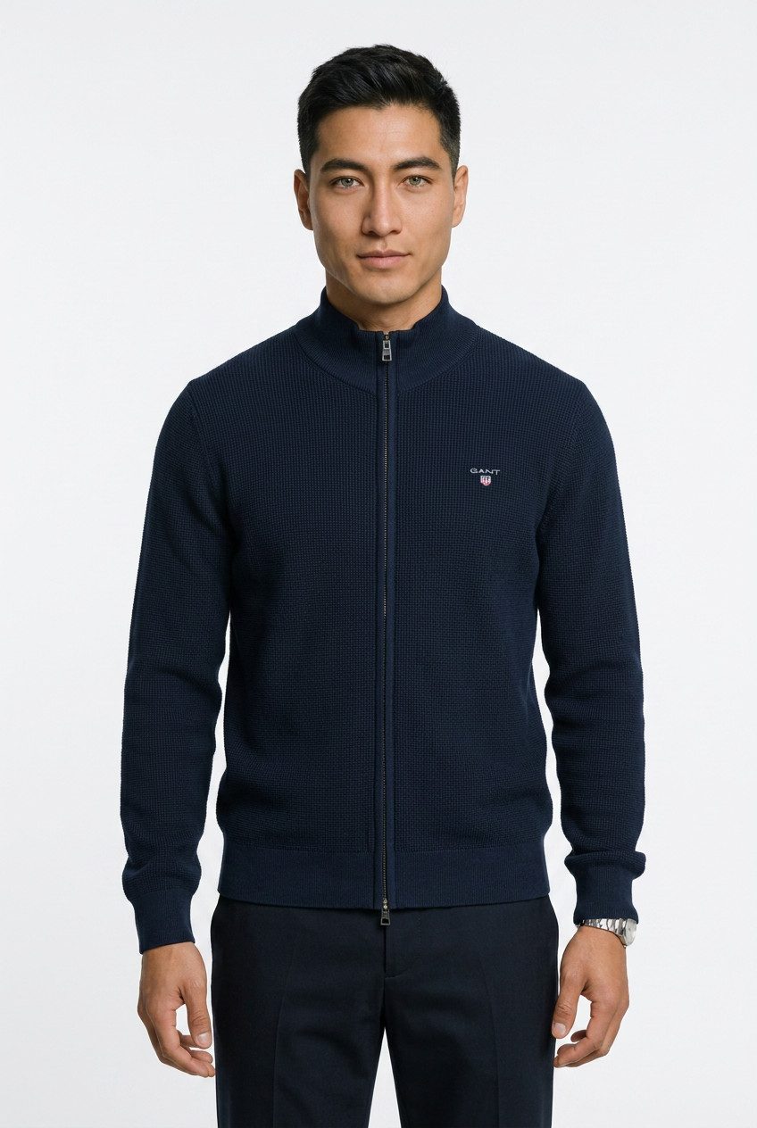 Gant Strickjacke MICRO TEXTURED COTTON ZIP Regular fit mit Stehkragen