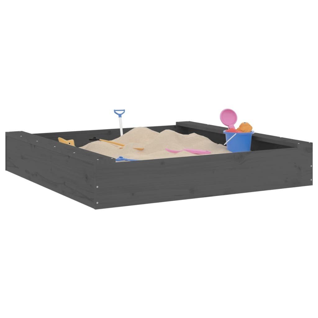 vidaXL Sandkasten 111 x 111 x 20 cm Sandkasten mit Sitzen Grau Quadratisch Massivholz Ki