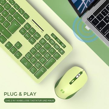 Seenda Volle Größe Ruhig 2.4G Funk mit USB Empfänger Tastatur- und Maus-Set, QWERTZ-Layout,14 Multimedia Shortcuts für Windows Laptop PC Desktop