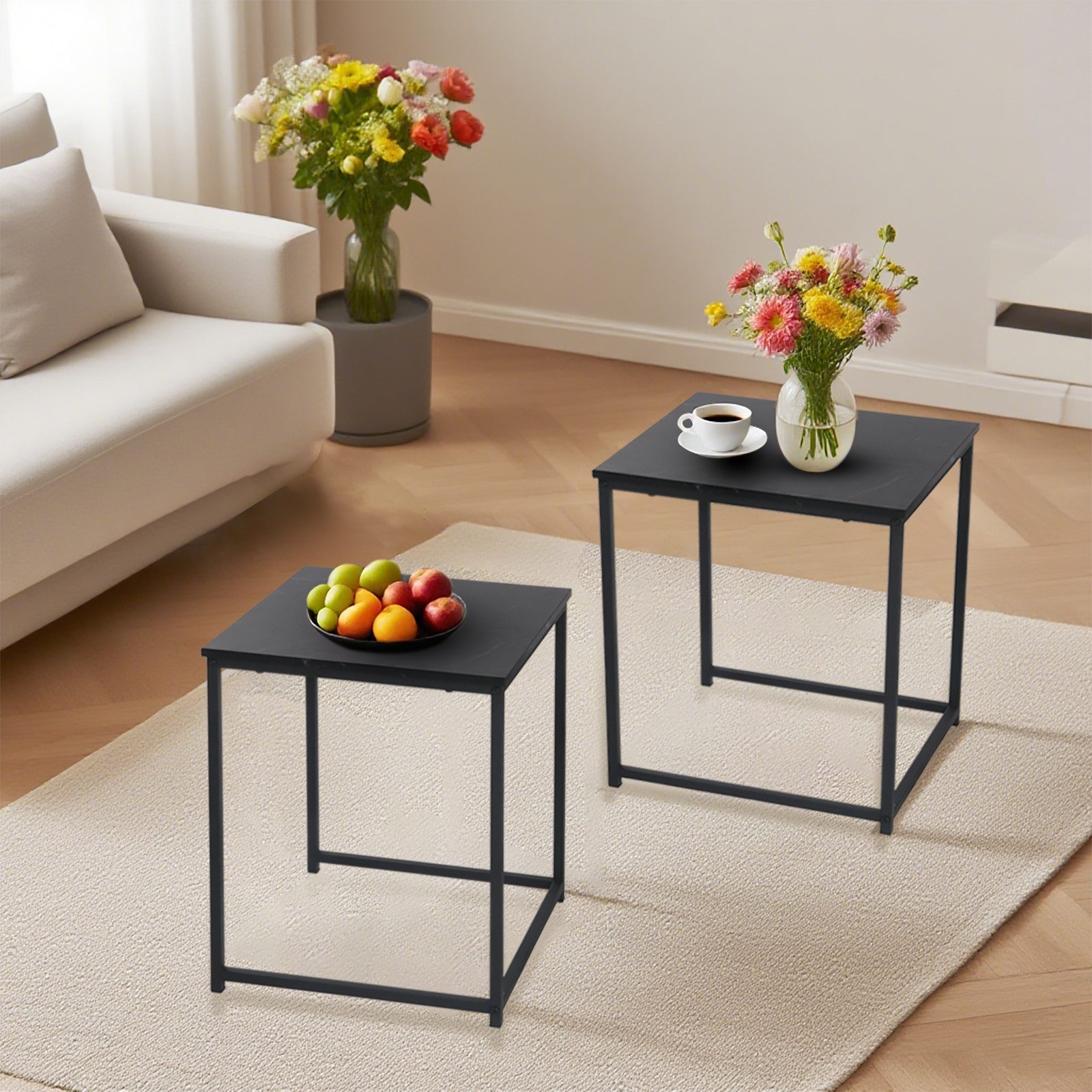 KAHOO Couchtisch Quadratischer Beistelltisch 2er-Set Schwarz (2er-Set), 40x50cm+30x40cm, quadratisch