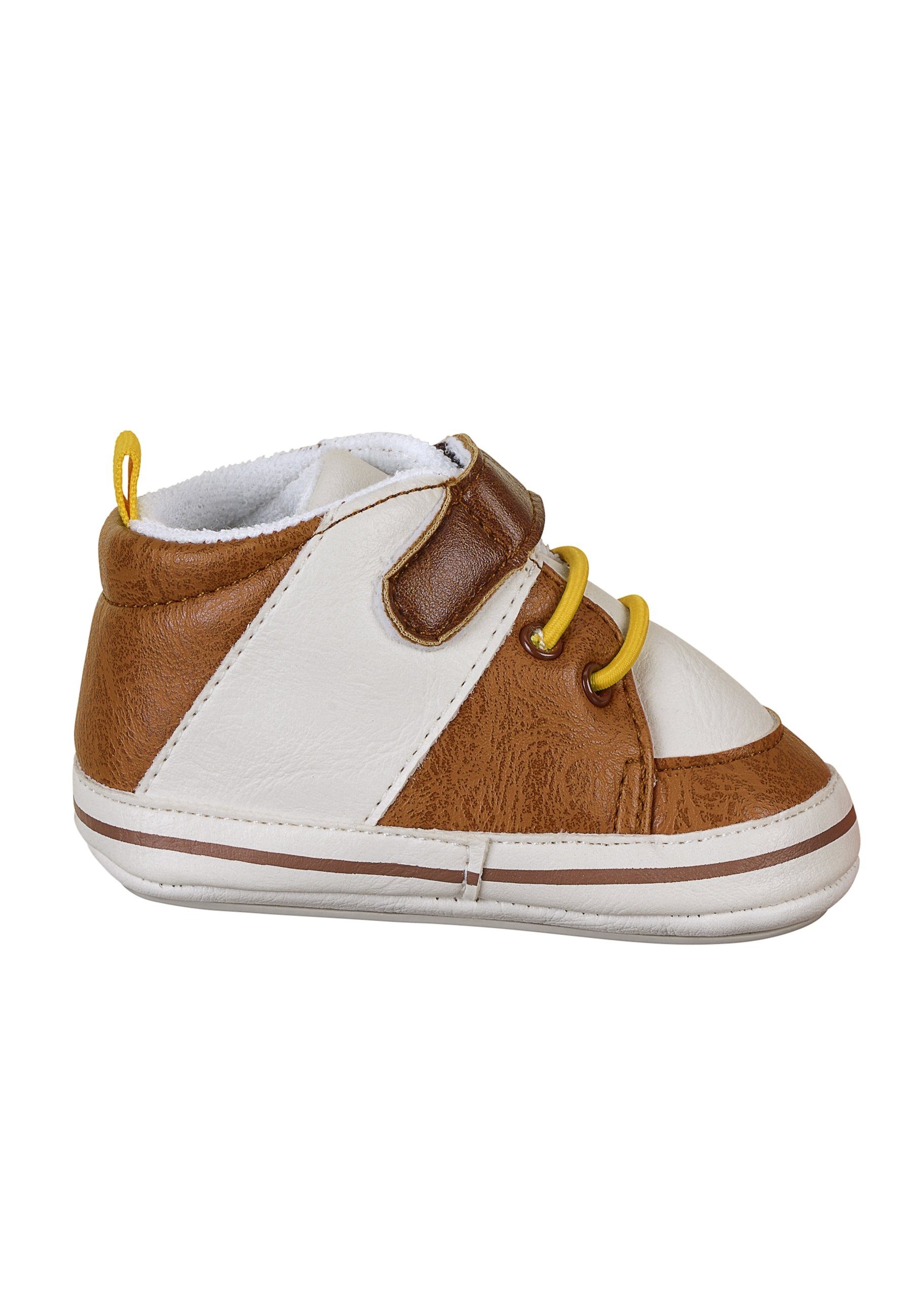 Colormix Hausschuhe mit Babyschuhe mittelbraun Baby Klettverschluss Baby weich) Babyschuh Sterntaler® süßen Anti-Rutsch-Sohle (1-tlg., Krabbelschuh mit Krabbelschuhe Stickerein, und