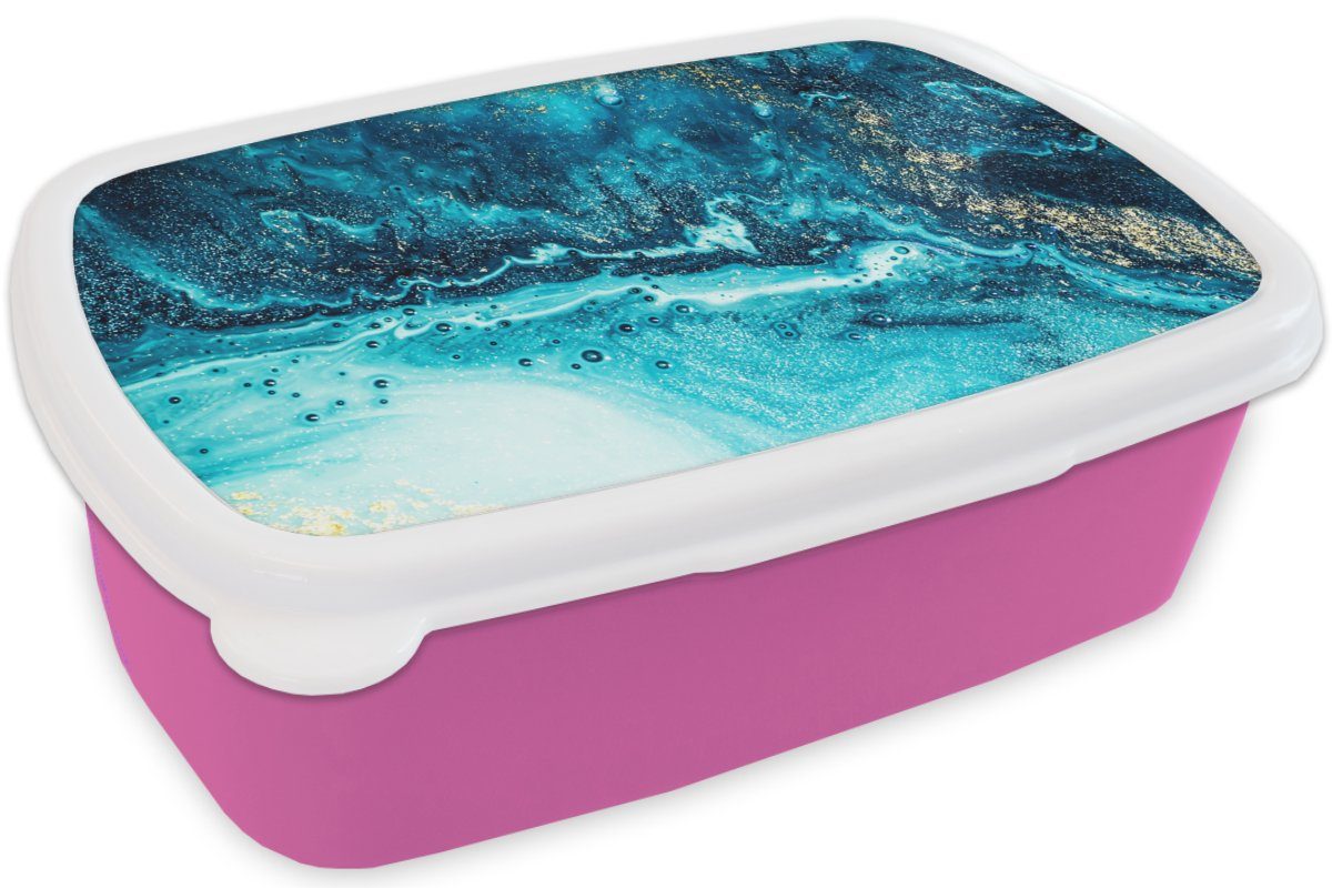Luxe - Glitzer für Brotbox Gold Mädchen, Kunststoff Brotdose Erwachsene, - - (2-tlg), Marmor, MuchoWow Blau - rosa Lunchbox Kunststoff, Kinder, Marmoroptik - Snackbox,
