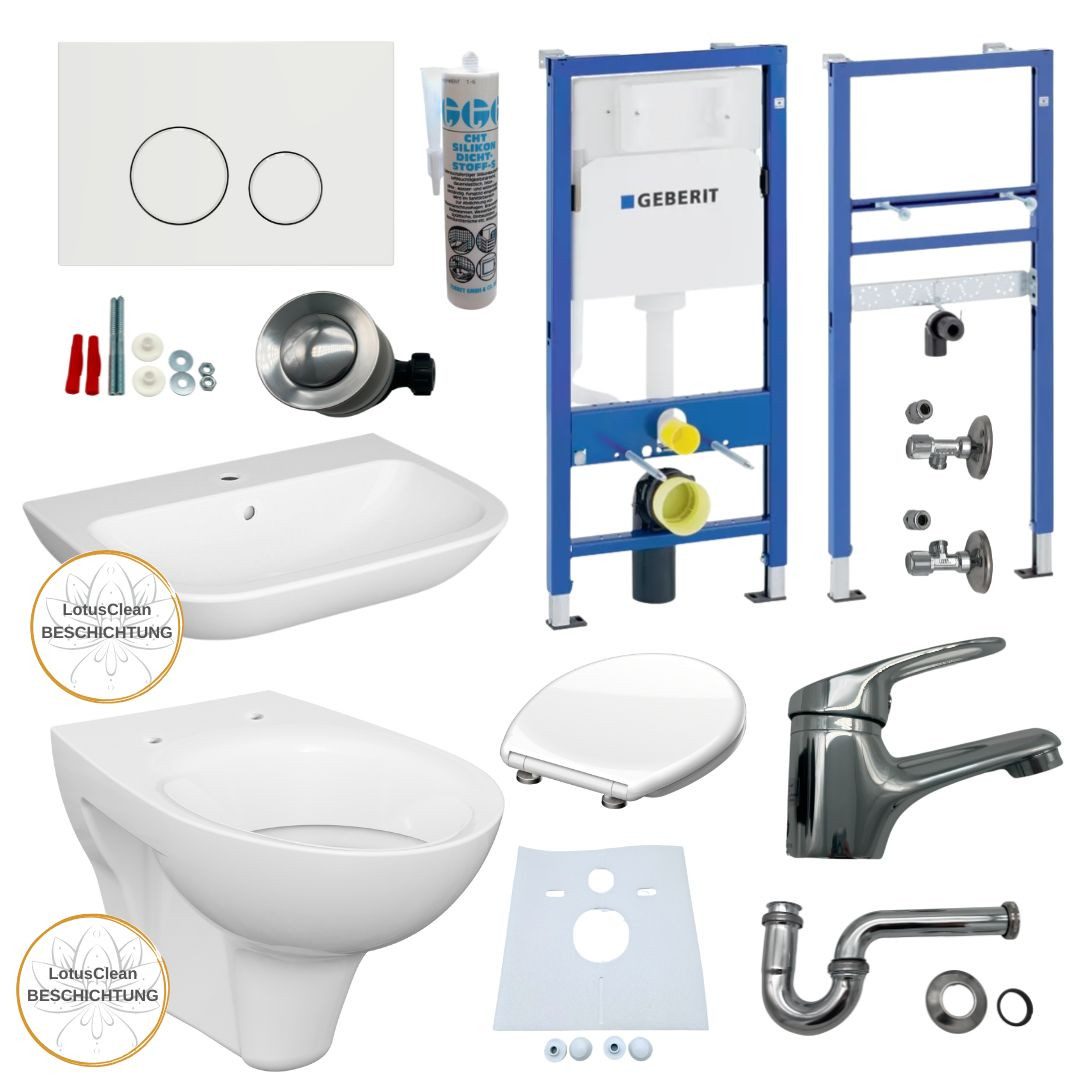 WC-Komplettset Geberit Spülkasten WC Vorwandelement Waschbecken 60 cm Armatur Bad Set