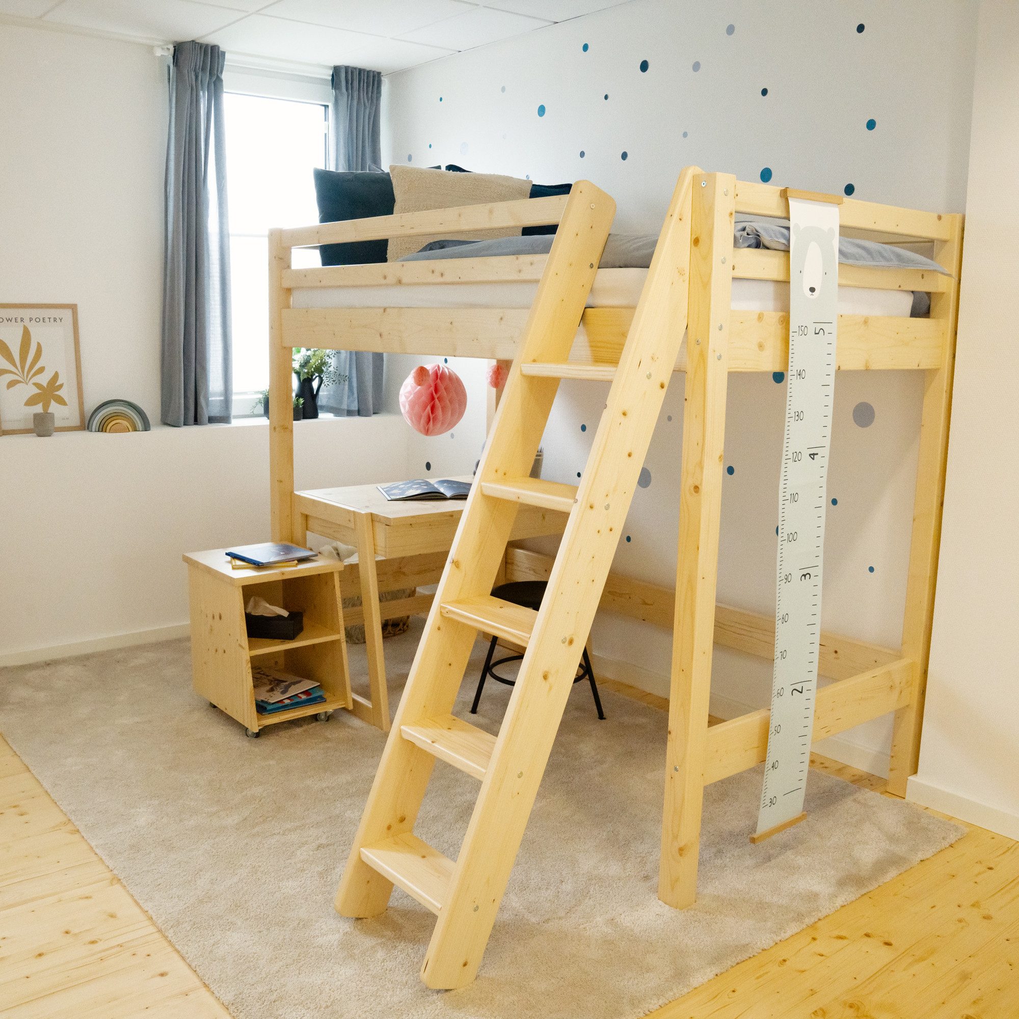 WOMONY Hochbett / Stockbett / Hochbett für Schreibtisch mit Leiter, 200 x 100 x 172cm
