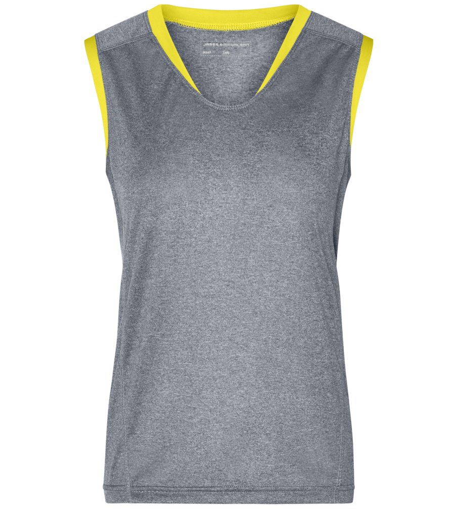 James & FunktionspolyesterJN469 grey-melange/lemon Lauftop und Feuchtigkeitsregulierend schnell Damen Nicholson Lauftop 2er-Pack) (Doppelpack, aus Doppelpack trocknend Sportliches