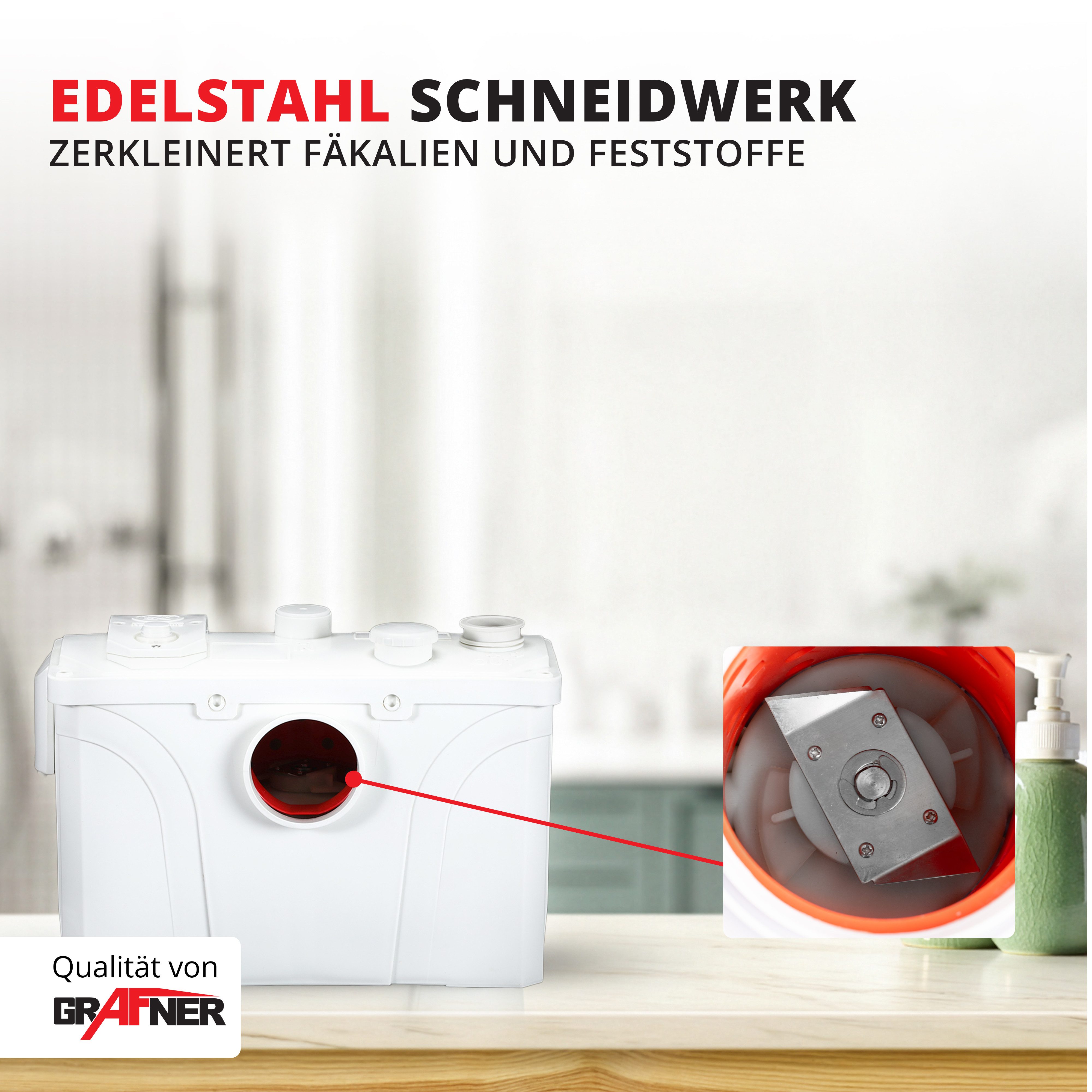 Grafner Hebeanlage WC Hebeanlage mit Schneidwerk 700W 140L/min, 140l/h Fördermenge