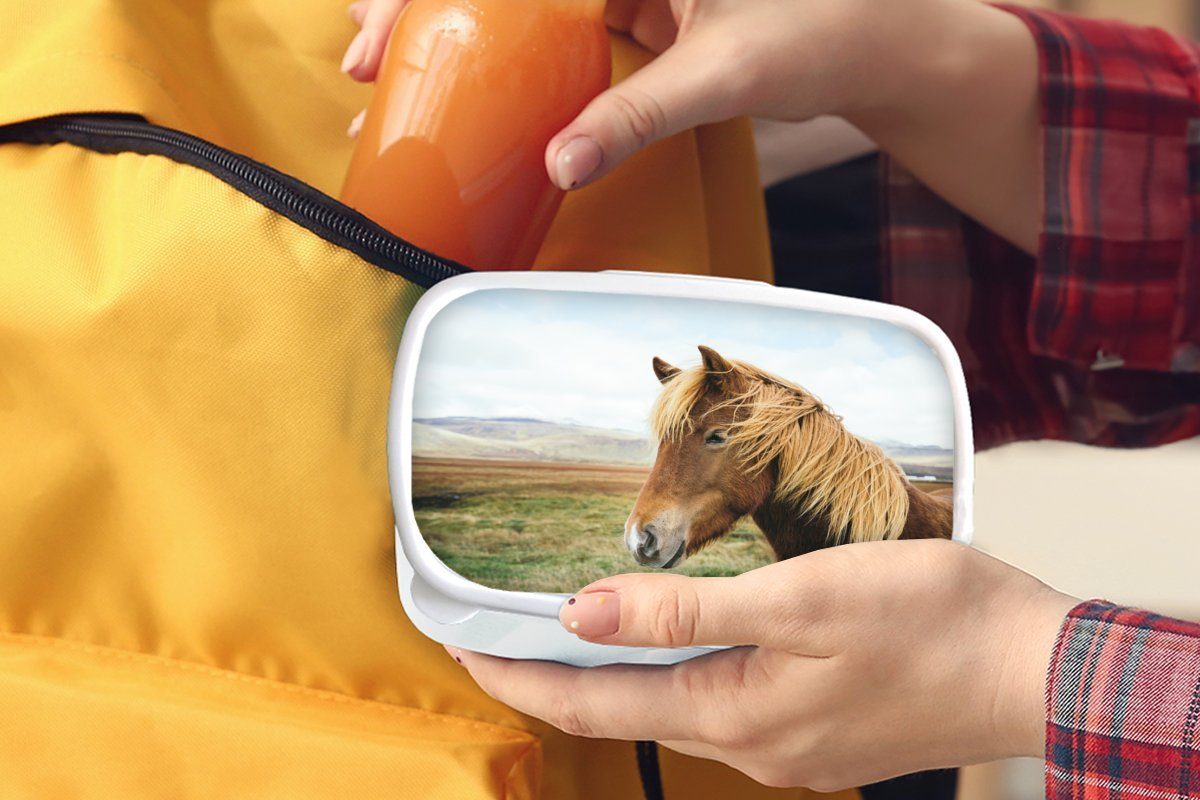 MuchoWow Lunchbox Pferd - Natur (2-tlg), Brotbox Brotdose, - für Kinder und Island, Jungs Mädchen und Erwachsene, weiß für Kunststoff
