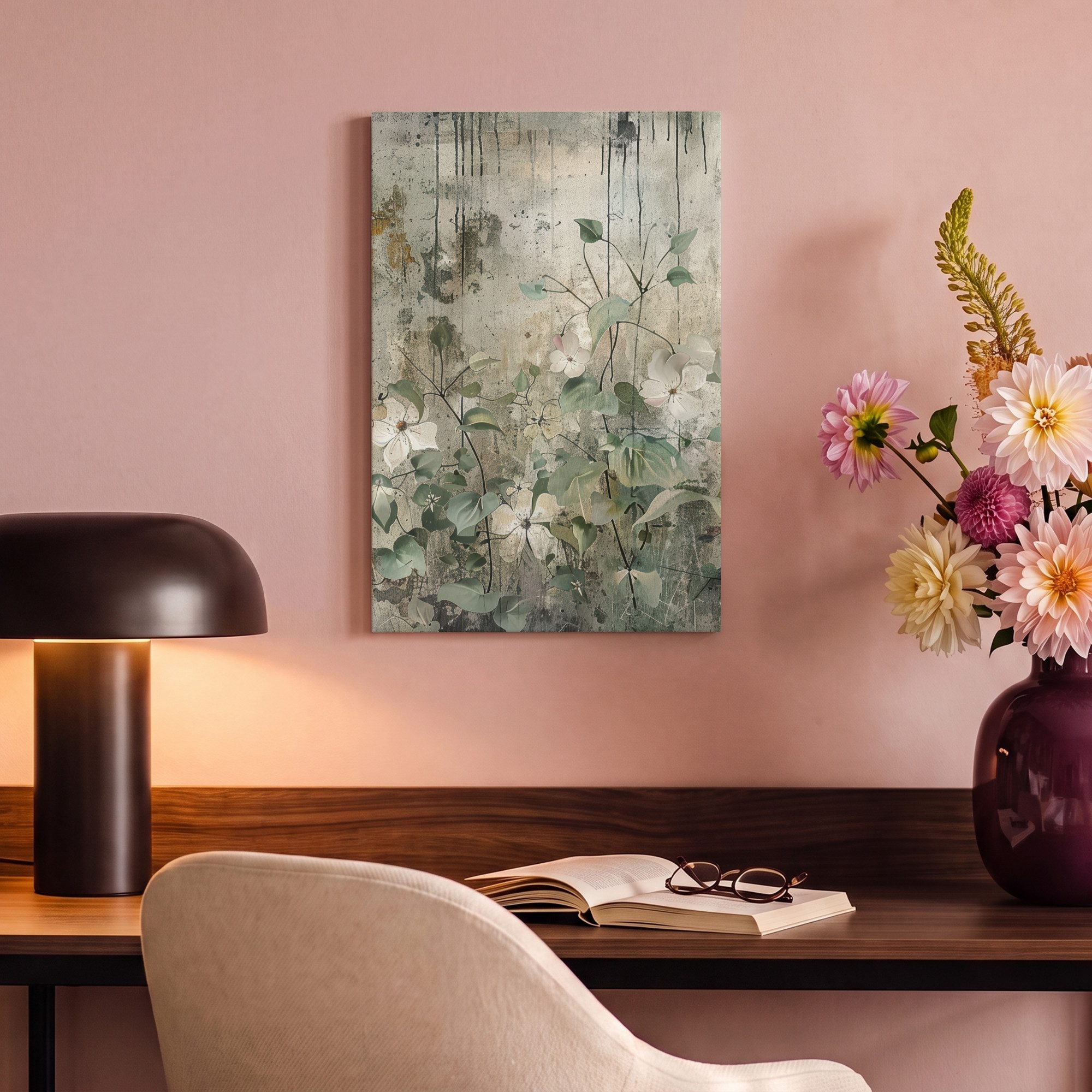 OneMillionCanvasses® Leinwandbild Blumen - Blätter - Abstrakt - Modern, Fotodruck (1 St), Leinwand Bilder Klein, Wand Dekoration Aesthetic 30x20 cm – Bild 4 von 5