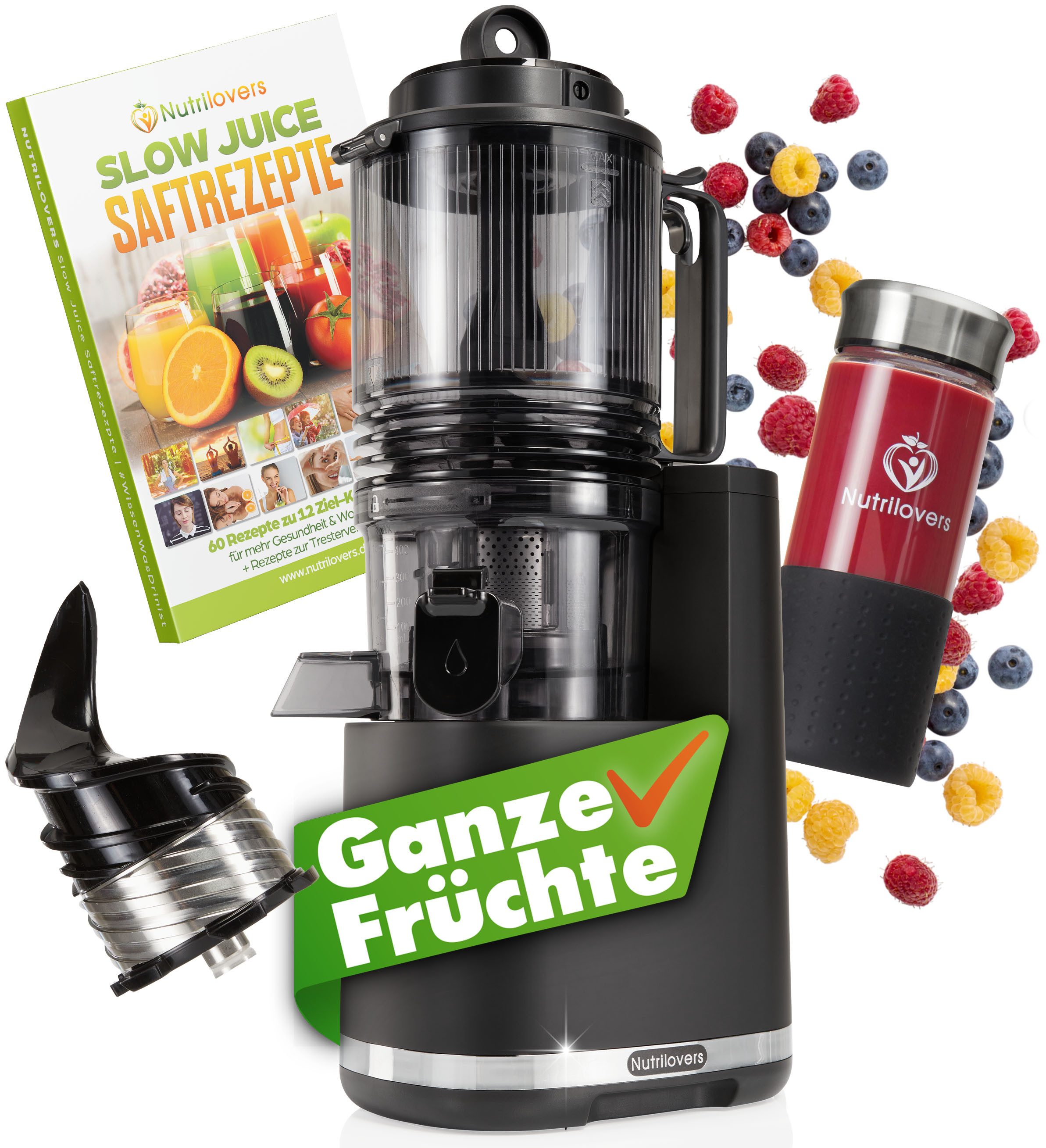 Nutrilovers Slow Juicer NUTRI-PRESS MAX+ Slow Juice Entsafter – Ganze Früchte