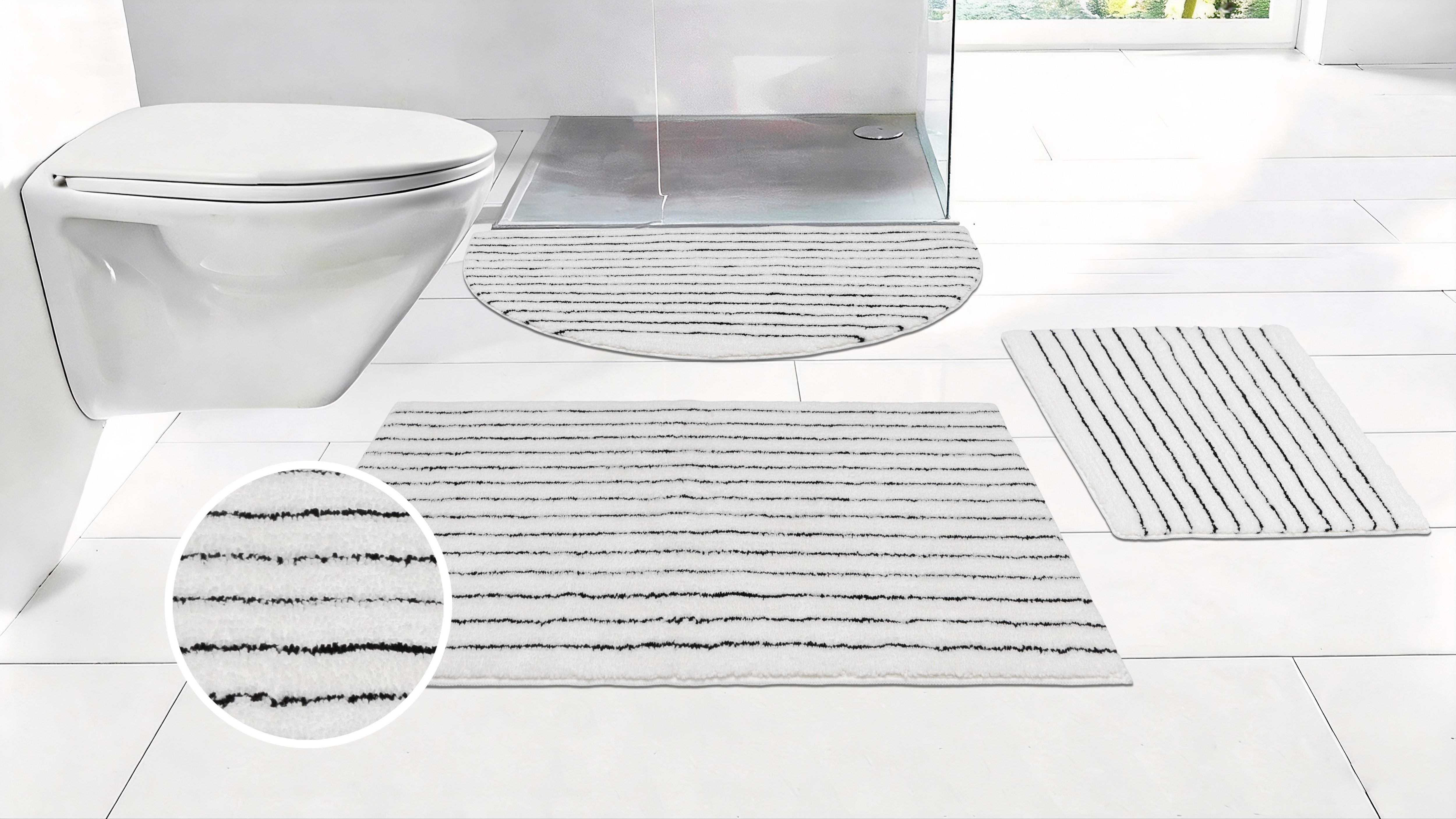 LeGer Home by Lena Gercke Badematte Tamsin, Badvorleger, Badezimmer Teppich, Duschvorleger, Höhe 10 mm, rutschhemmend beschichtet, schnell trocknend, fußbodenheizungsgeeignet, Polyester, rechteckig, Streifen, modern