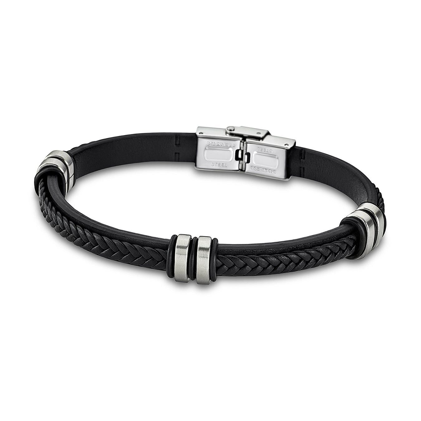 Lotus Style Armband Lotus Style Armband schwarz (Armband), für Damen, Herren aus Edelstahl (Stainless Steel), Echtleder