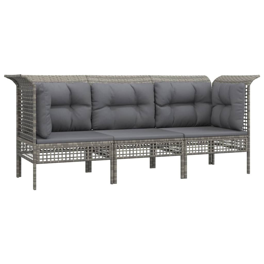 vidaXL Gartenlounge-Set 3-tlg. Garten-Lounge-Set mit Kissen Grau Poly Rattan, (1-tlg)