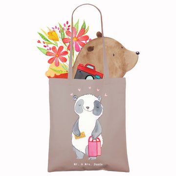 Mr. & Mrs. Panda Tragetasche Panda Shopping - Braun Pastell - Geschenk, Einkaufstasche, Gewinn, sh (1-tlg), Design-Highlight