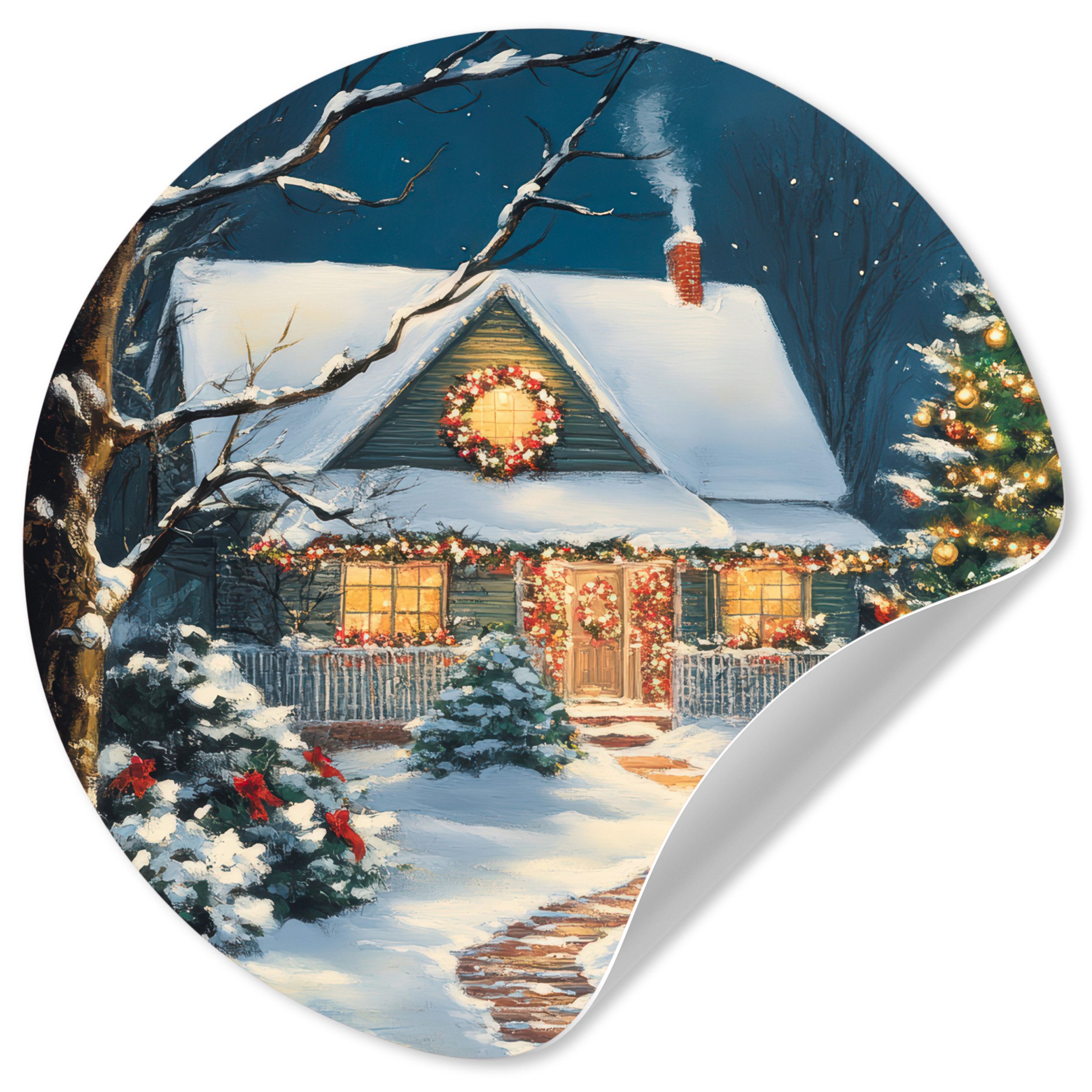 MuchoWow Wandsticker Weihnachten - Weihnachtsbaum - Winter - Zuhause - Schnee (1 St), Wandtattoo Selbstklebend, Wohnzimmer Deko Aufkleber, 30x30 cm
