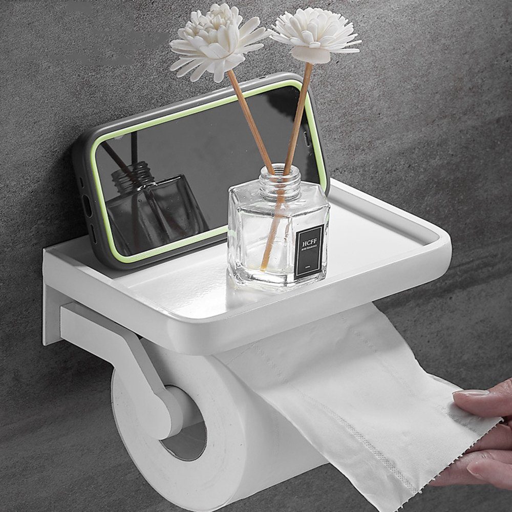 Haiaveng Toilettenpapierhalter Toilettenpapierhalter Mit Ablage Befestigungsoptionen verschiedene selbstklebend 2 Smartphone-Ablage weiß Kein Bohren, und