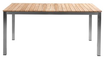Outdoor Gartentisch AMALIA, B 160 x T 90 cm, Edelstahl, Braun, Tischplatte aus Teakholz