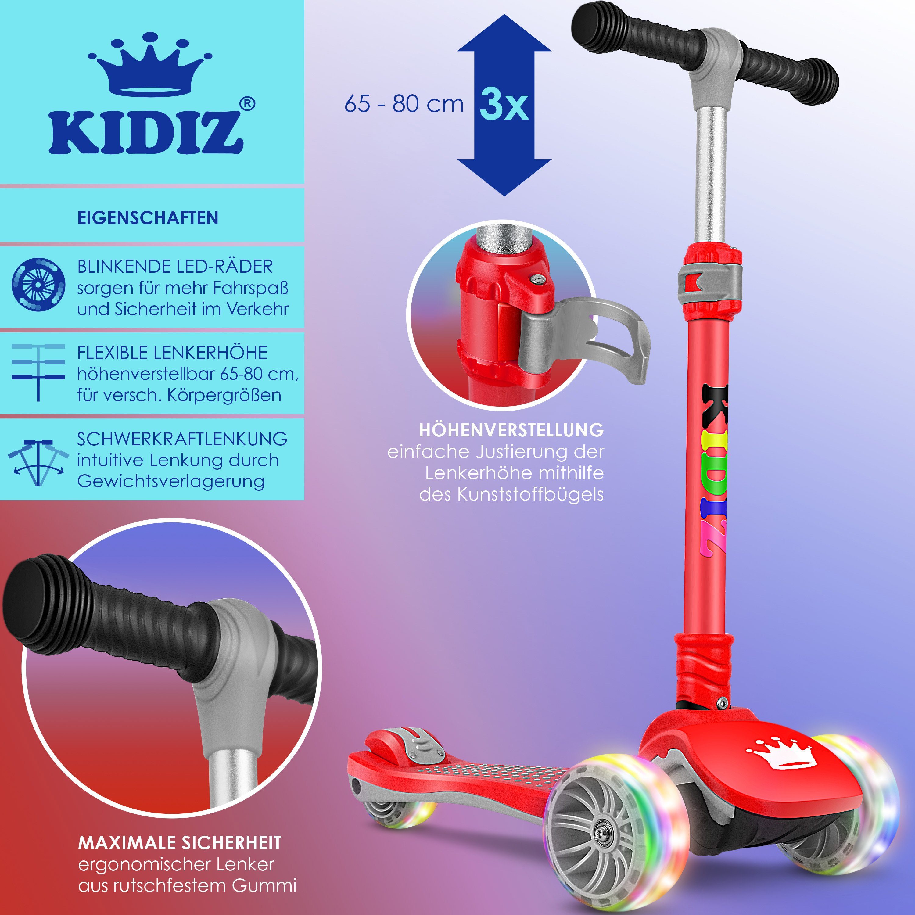 KIDIZ Cityroller, Roller Kinder Scooter X-Pro2 Dreiradscooter mit PU LED Leuchten