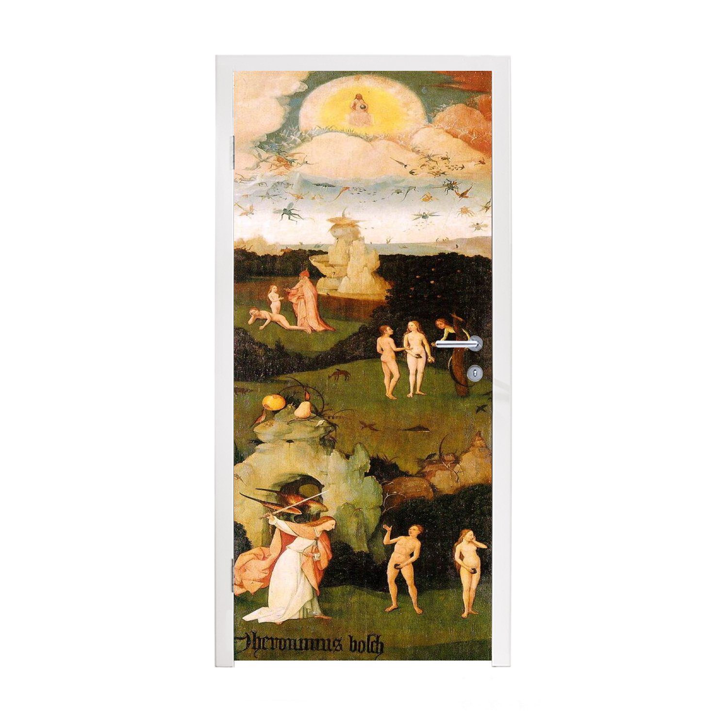 MuchoWow Türtapete Heuwaage linker Flügel des Triptychons - Gemälde von Hieronymus Bosch, Matt, bedruckt, (1 St), Fototapete für Tür, Türaufkleber, 75x205 cm