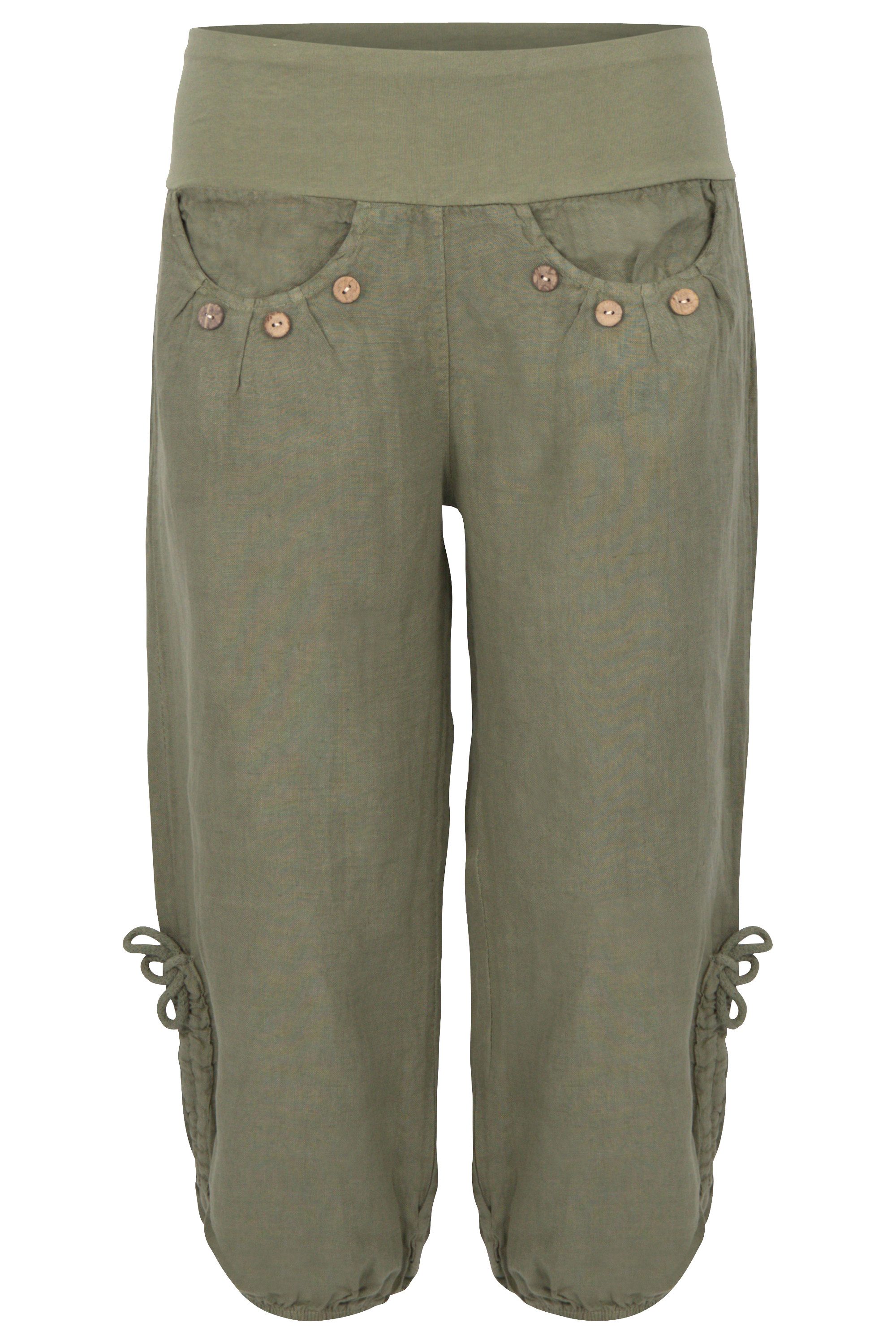 malito more than fashion Caprihose malito Damen Capri Hose aus Leinen, Stoffhose in Unifarben, Freizeit 3/4 Leinenhose