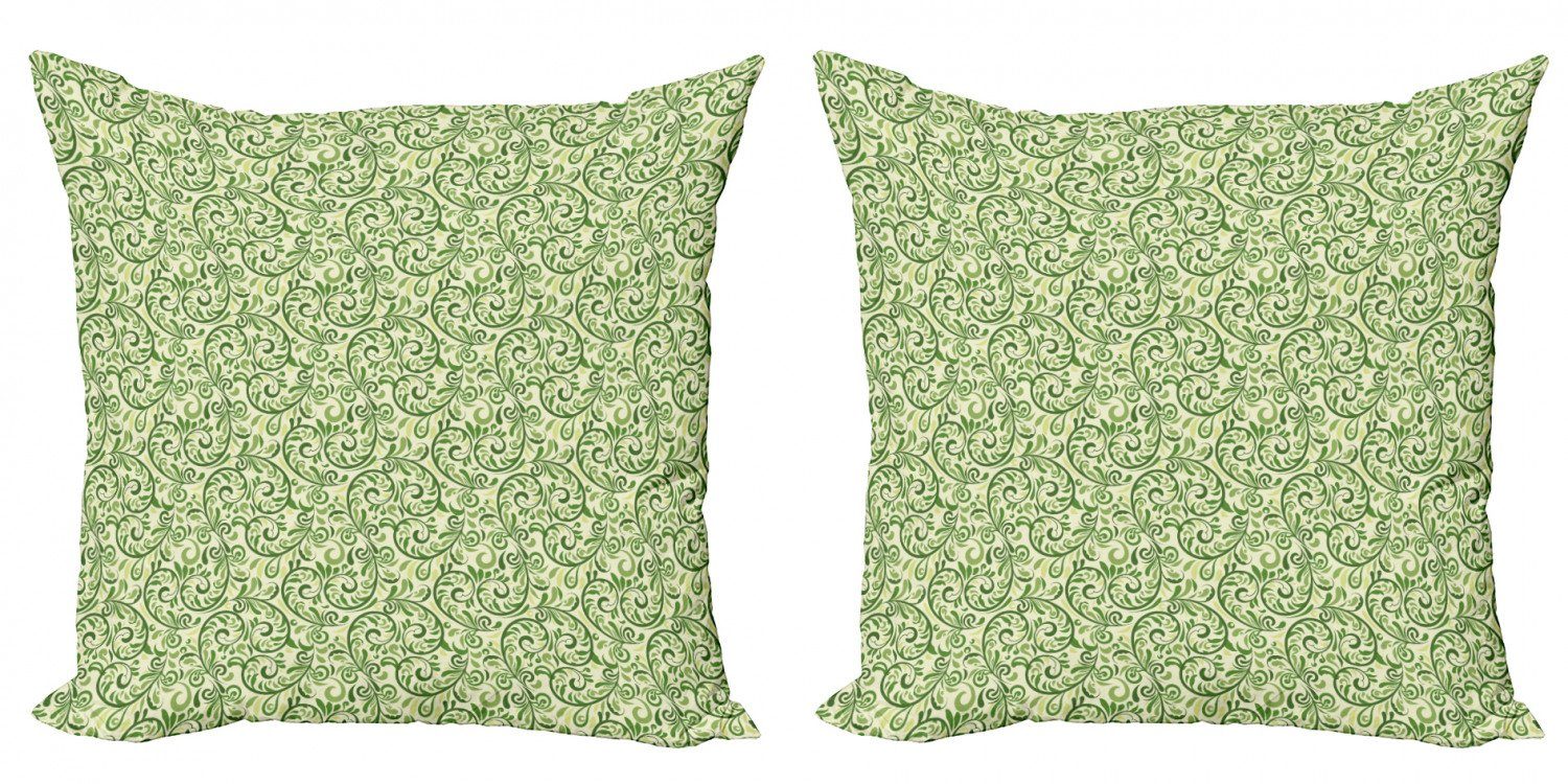 Grün Stück), Doppelseitiger Abakuhaus Accent Damast Blatt Aufwändiger Digitaldruck, (2 Modern Kissenbezüge Curly