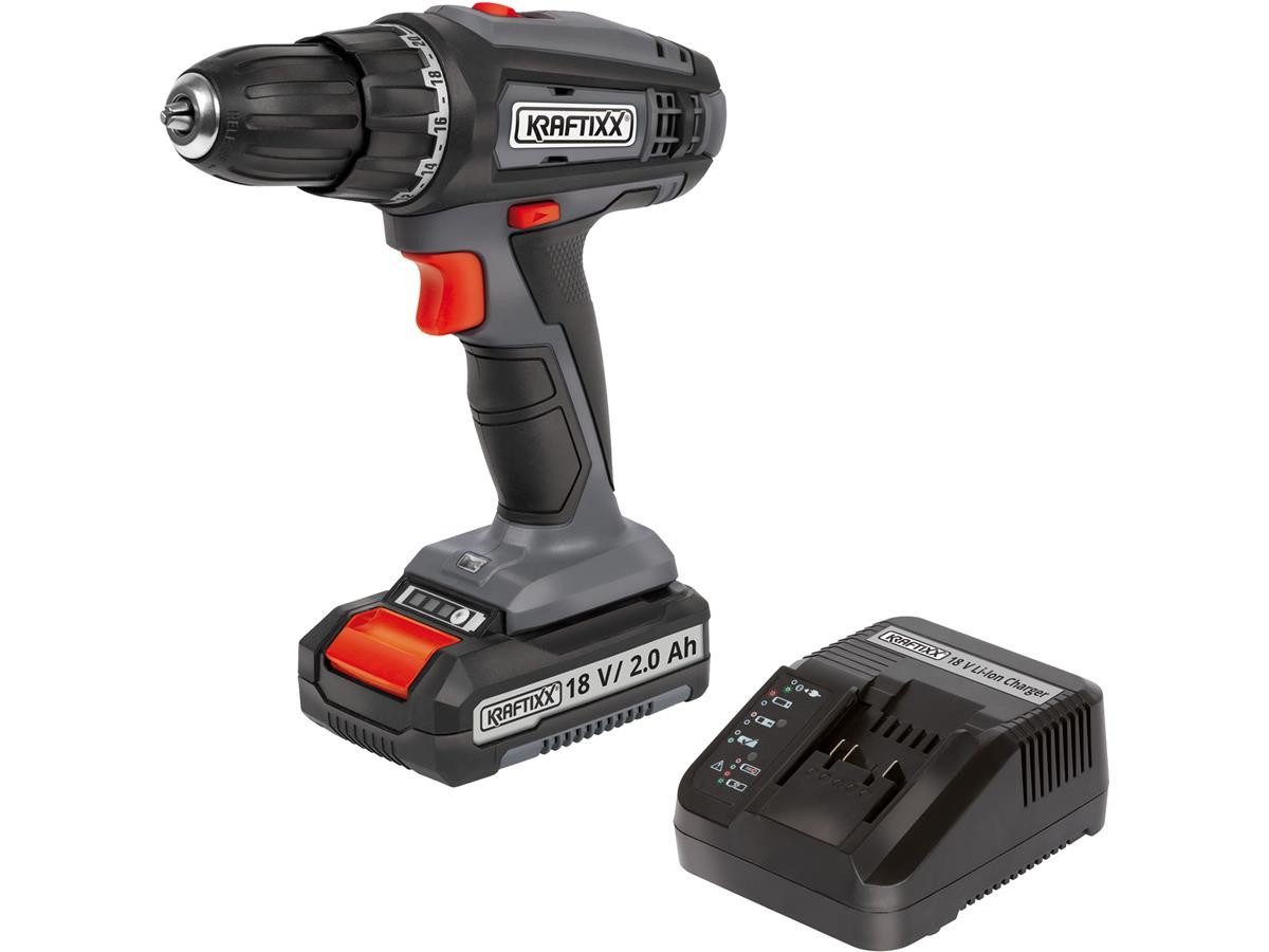 KRAFTIXX® Akku-Bohrschrauber KX-AS 18 Li Kit, 18 V, max. 1500 U/min, (Set, 3-tlg), inkl. 2,0 Ah Akku, kompatibel mit Einhell Power X-Change Akkusystem