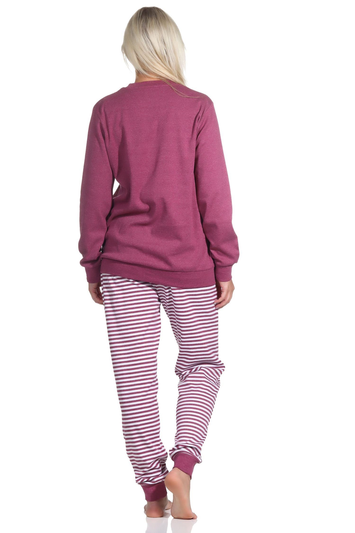 gestreifter Damen mit + Hose Sternmotiv Pyjama beere Pyjama Normann Kuscheliger Bündchen,