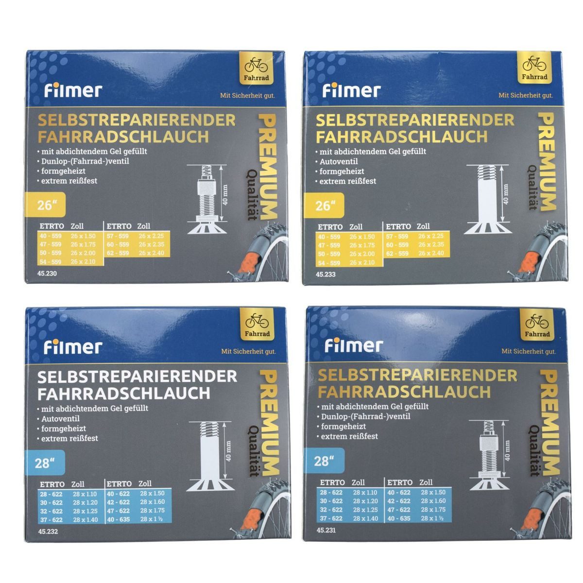 Filmer Fahrradschlauch Fahrradschlauch selbstreparierend 26 Zoll 28 Zoll Universal, 26 Zoll Dunlopventil, selbstreparierend
