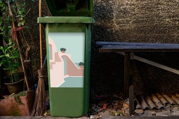 MuchoWow Wandsticker Haus - Sommer - Pastell (1 St), Mülleimer-aufkleber, Mülltonne, Sticker, Container, Abfalbehälter