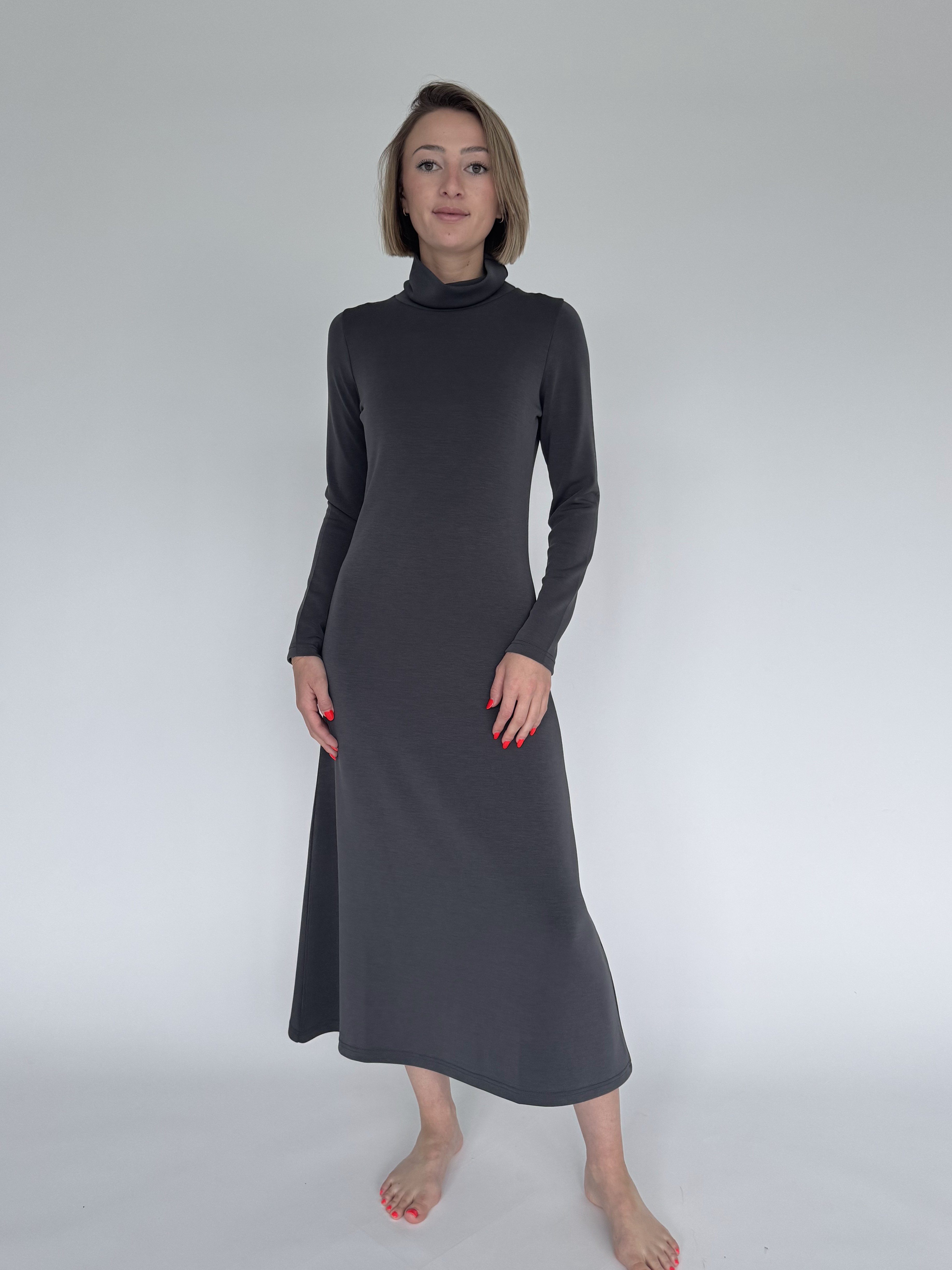 Zuckerwatte Scubakleid Midikleid mit Rollkragen und langem Arm, leichte A-L günstig online kaufen